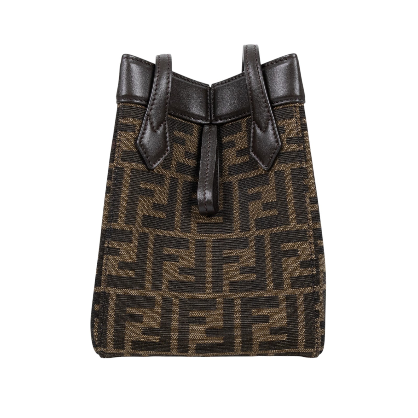 芬迪 FENDI 迷你 Origami 水桶包 8BS083AFPM 棕帆布 MINI Origami 防塵袋/購買證明