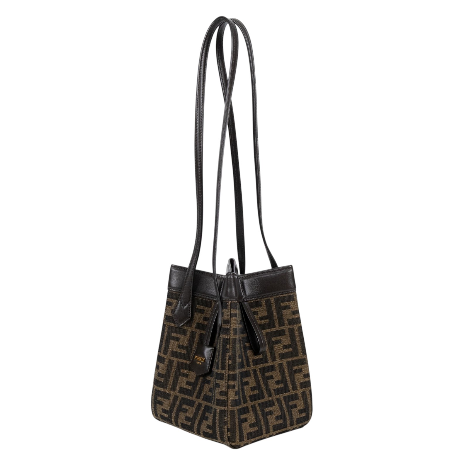 芬迪 FENDI 迷你 Origami 水桶包 8BS083AFPM 棕帆布 MINI Origami 防塵袋/購買證明