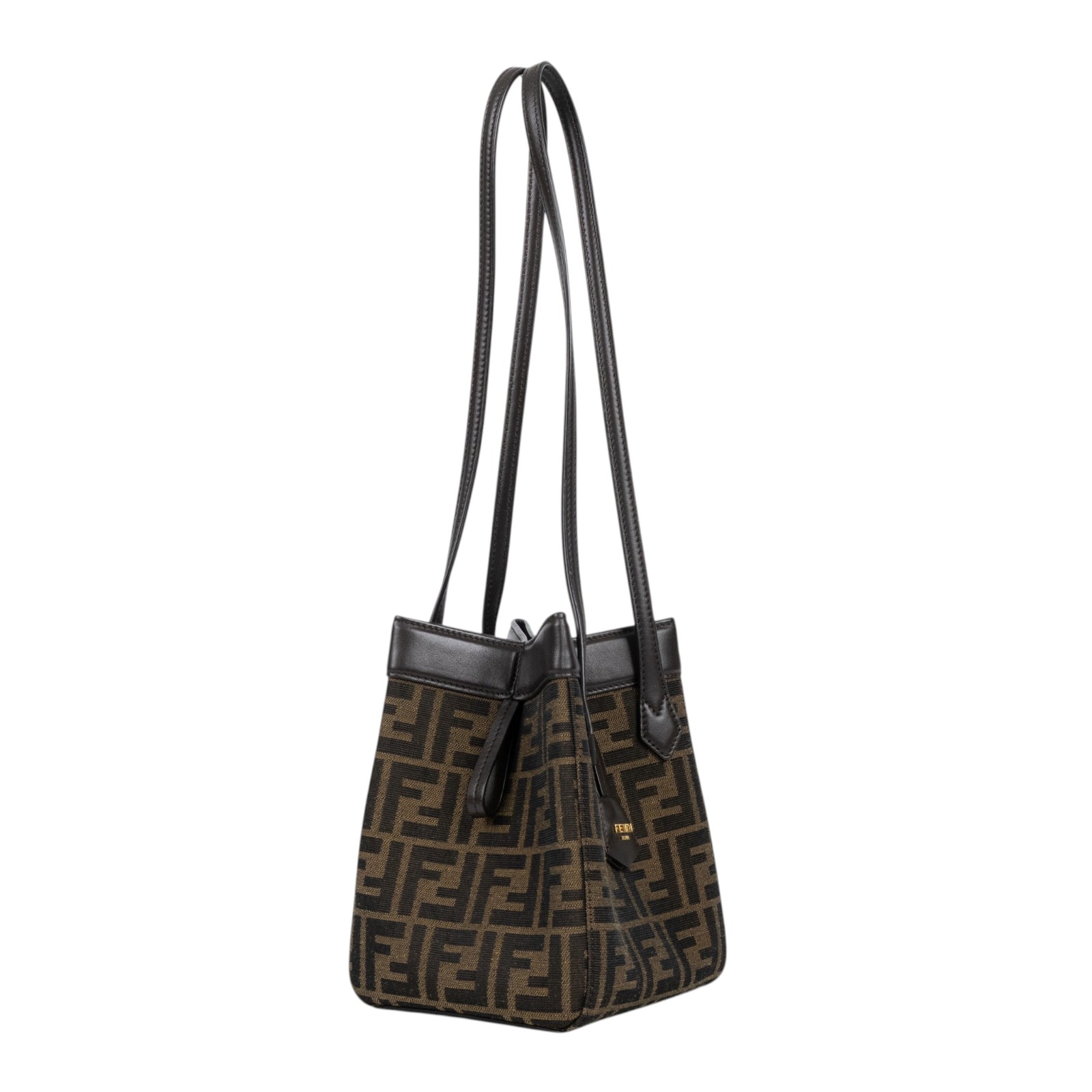 芬迪 FENDI 迷你 Origami 水桶包 8BS083AFPM 棕帆布 MINI Origami 防塵袋/購買證明