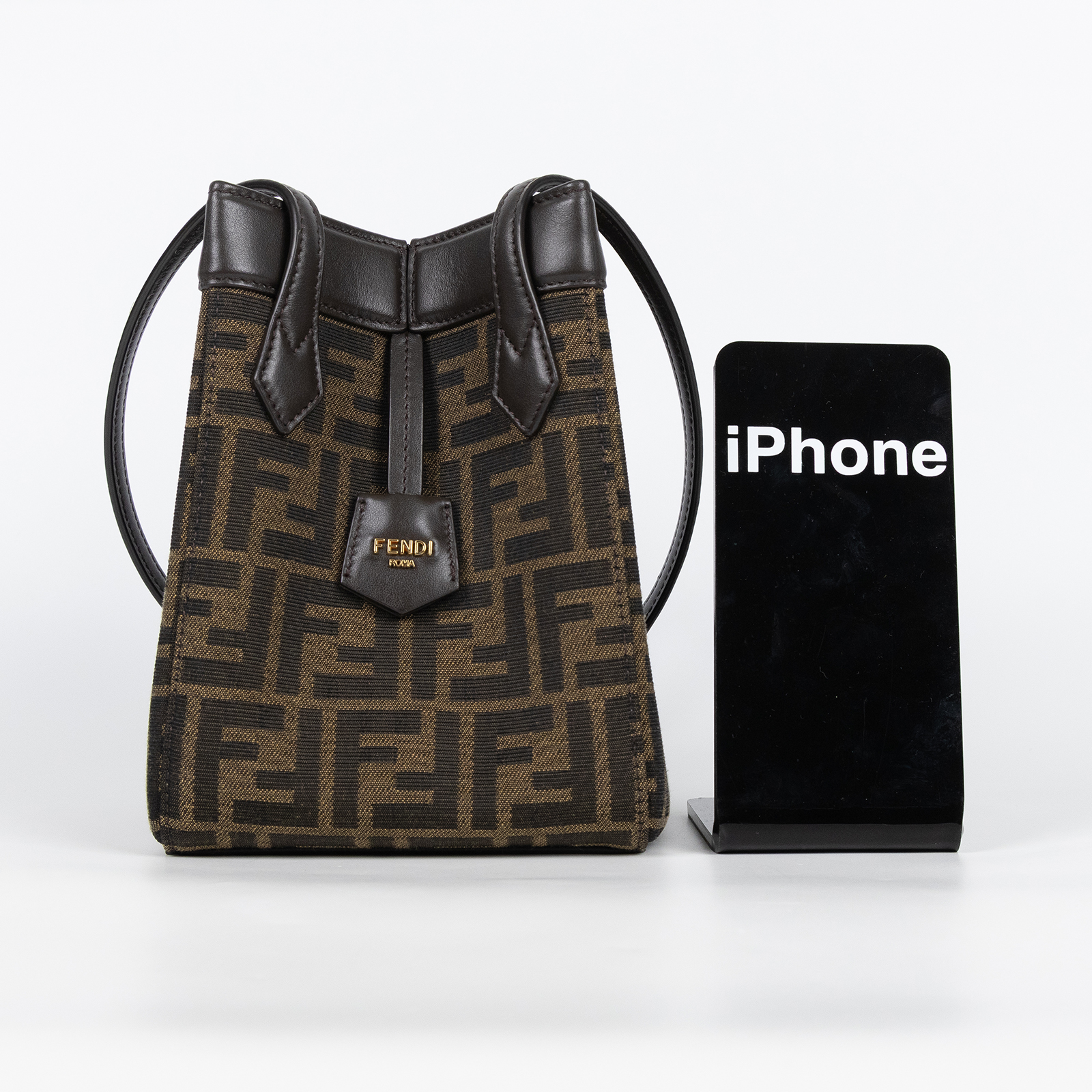 芬迪 FENDI 迷你 Origami 水桶包 8BS083AFPM 棕帆布 MINI Origami 防塵袋/購買證明