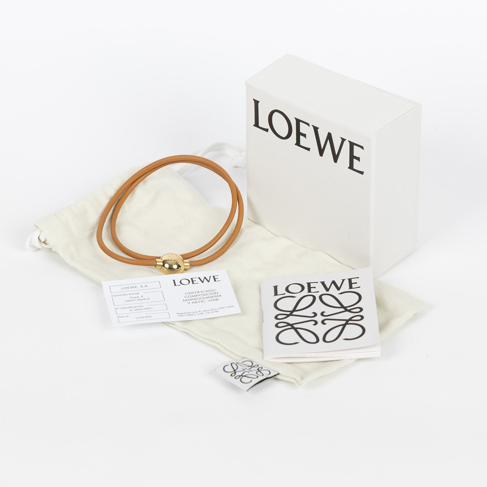 羅意威 LOEWE 小牛皮 Pebble 手環 JJ07240X01_S 暖沙漠/金色 小牛皮鵝卵石手鐲 原廠盒子/防塵袋