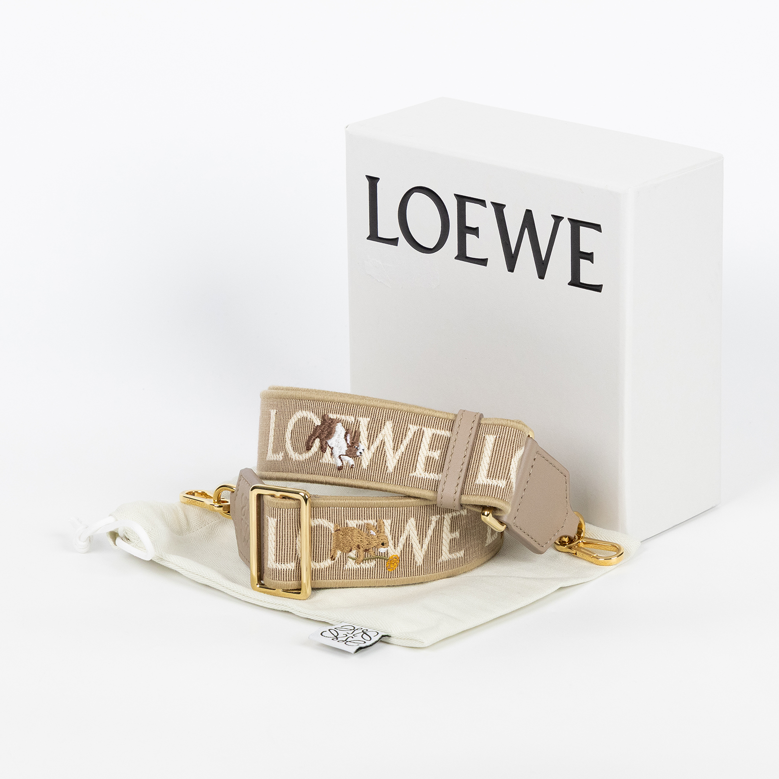 羅意威 LOEWE 緹花織 小牛皮 Anagram 肩帶  動物帆布背帶 原廠盒子/防塵袋
