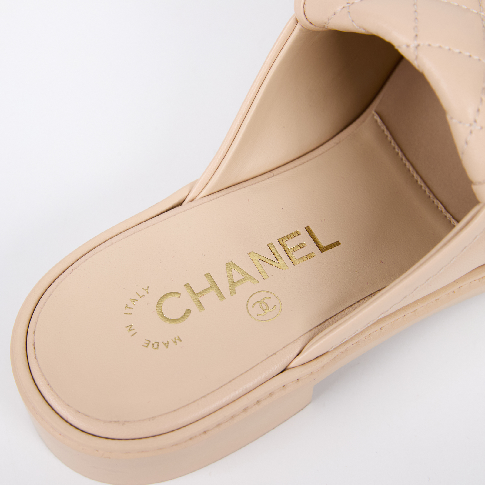 香奈兒 CHANEL 涼鞋 拖鞋 G46120_38 杏金牛菱格雙C穆勒鞋 原廠盒子/防塵袋