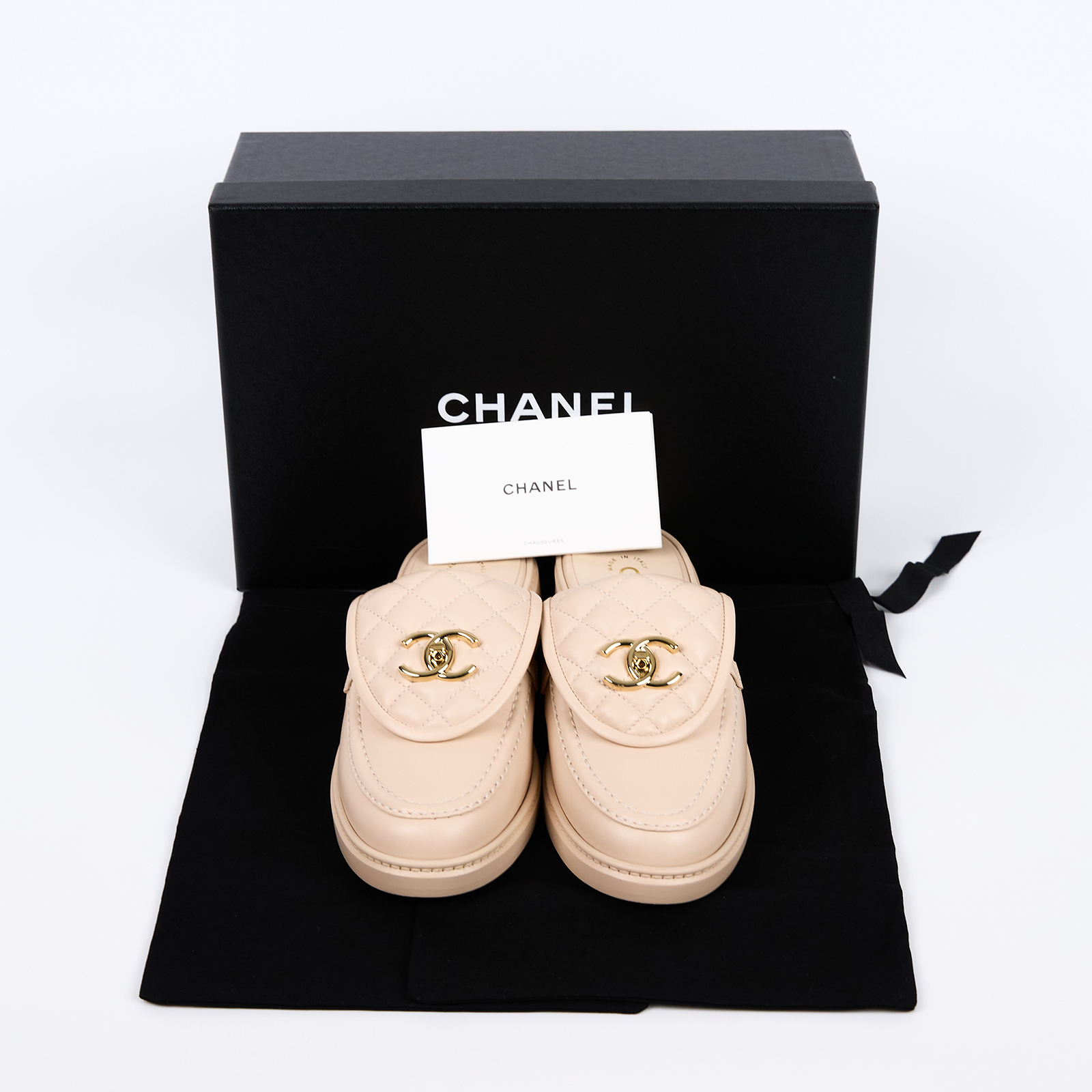 香奈兒 CHANEL 涼鞋 拖鞋 G46120_38 杏金牛菱格雙C穆勒鞋 原廠盒子/防塵袋