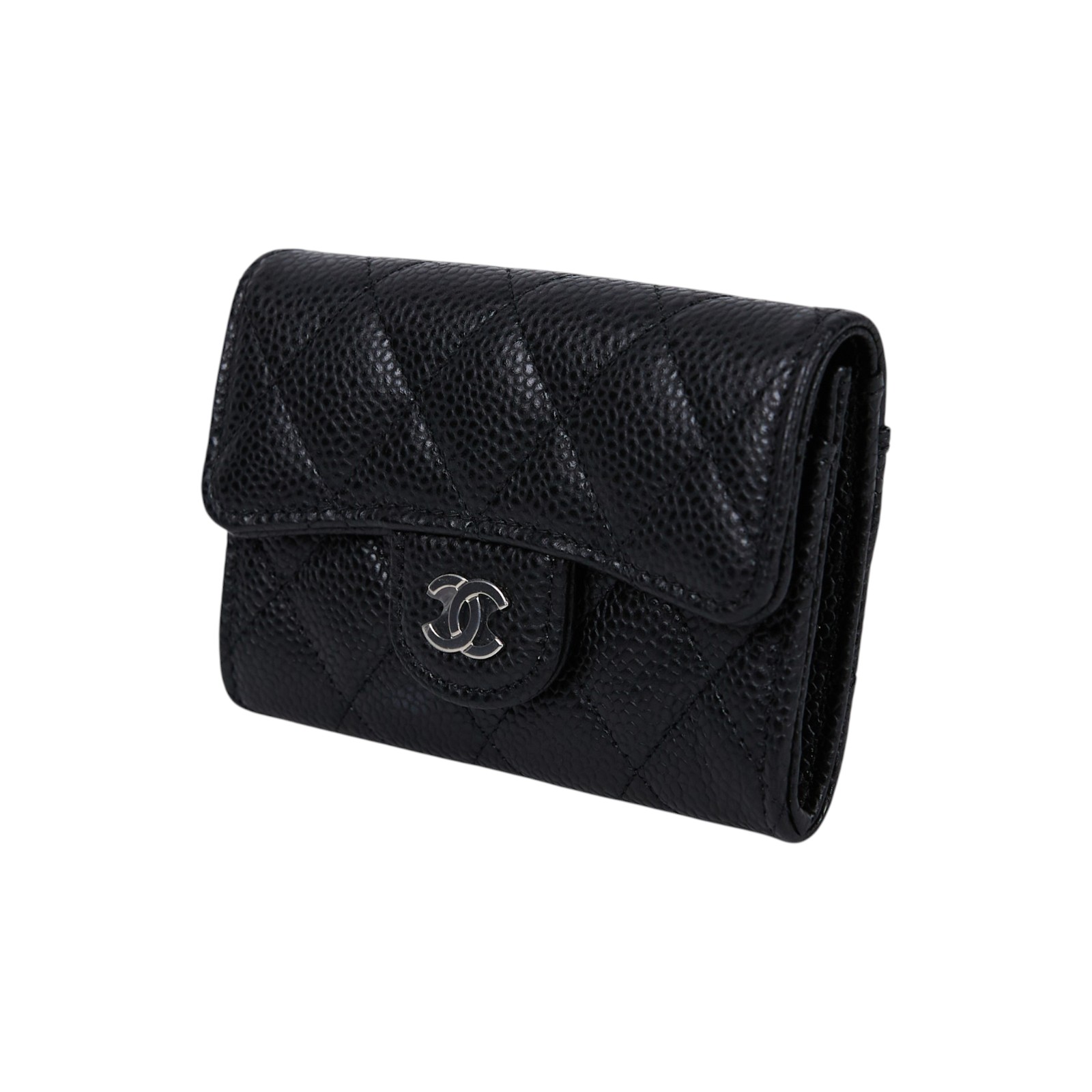 香奈兒 CHANEL CC LOGO 口蓋 卡片夾 錢包 AP0214 晶片款 黑銀荔枝卡包 原廠盒子/防塵袋