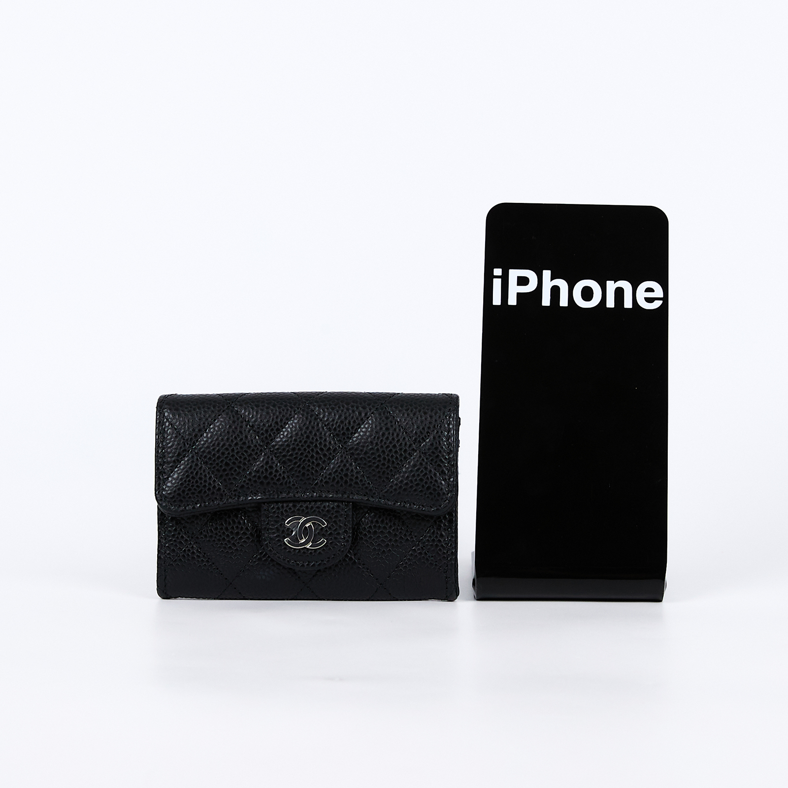 香奈兒 CHANEL CC LOGO 口蓋 卡片夾 錢包 AP0214 晶片款 黑銀荔枝卡包 原廠盒子/防塵袋