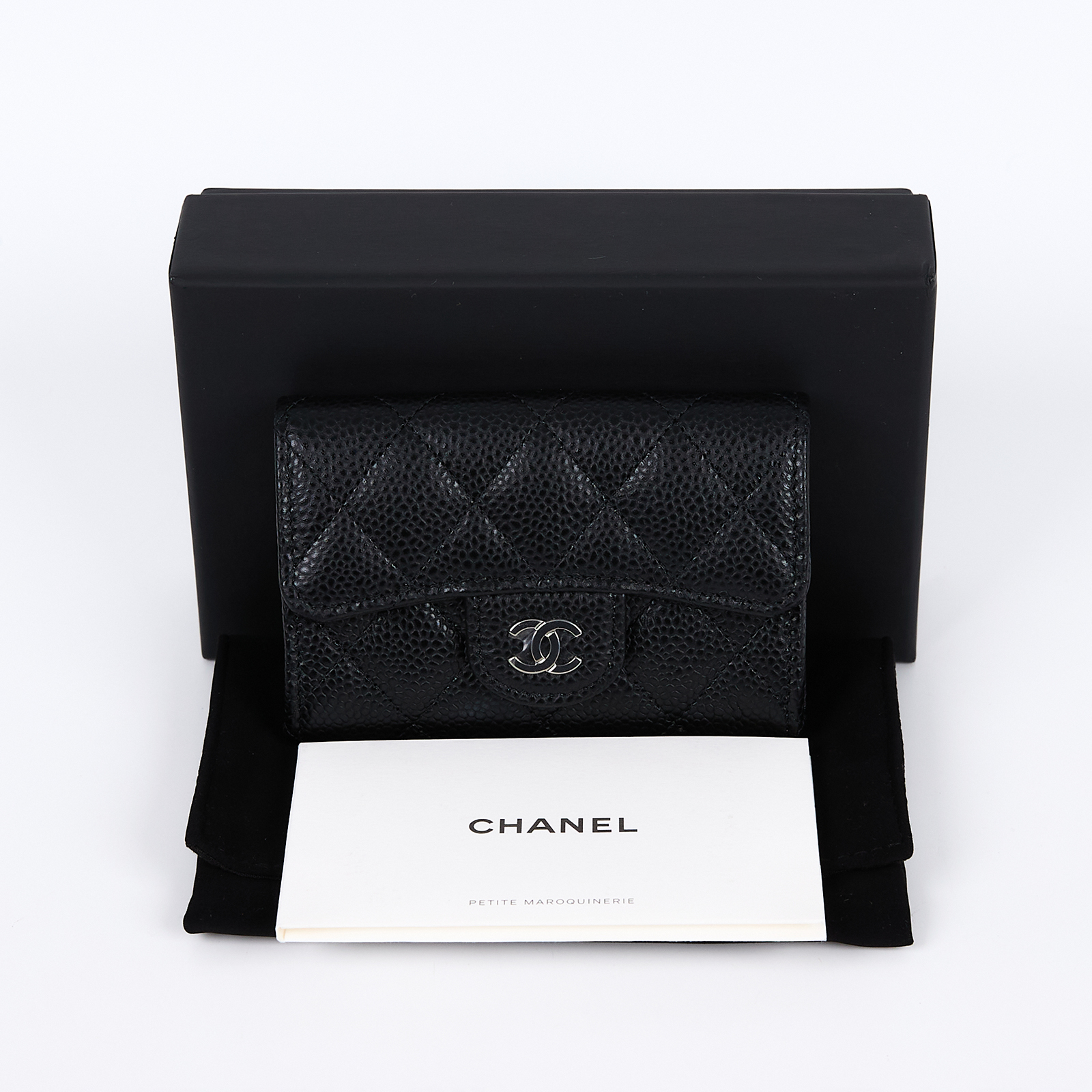 香奈兒 CHANEL CC LOGO 口蓋 卡片夾 錢包 AP0214 晶片款 黑銀荔枝卡包 原廠盒子/防塵袋