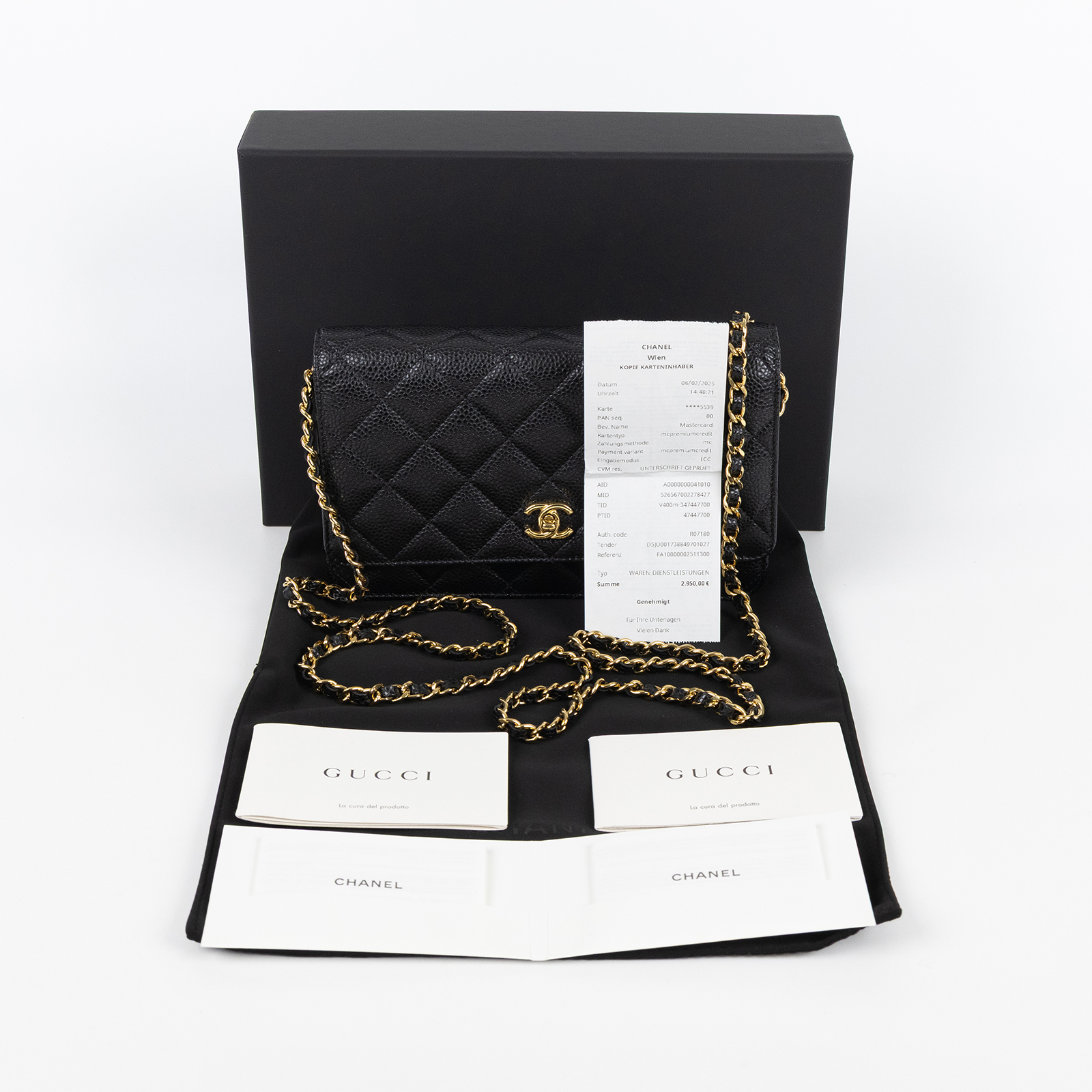 香奈兒 CHANEL 經典鏈子皮夾 菱格紋 CC LOGO AP0250 晶片款 黑荔枝書包扣WOC 原廠盒子/防塵袋/購買證明