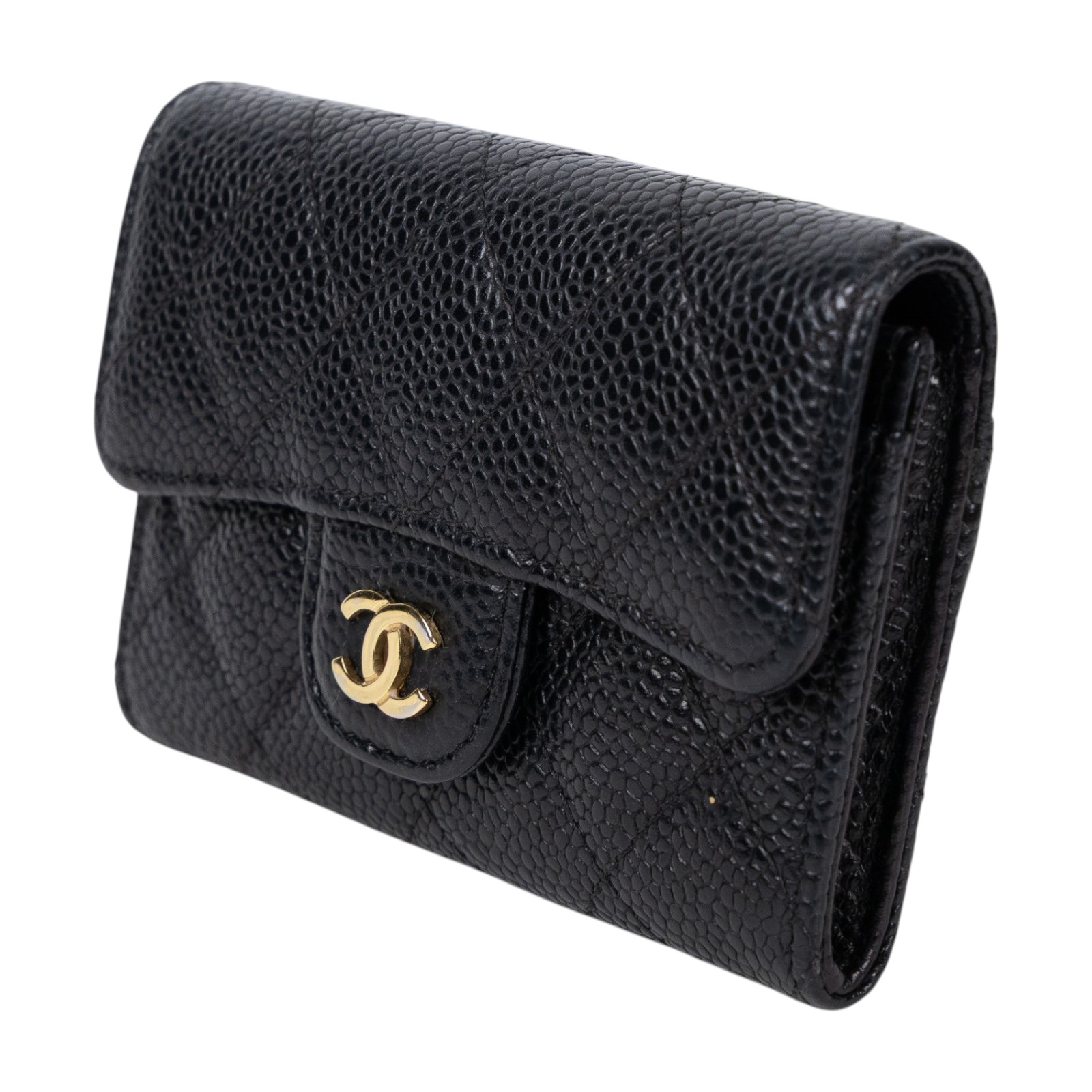 香奈兒 CHANEL CC LOGO 口蓋 卡片夾 錢包 AP0214 28開 黑金荔枝卡包 無附屬品