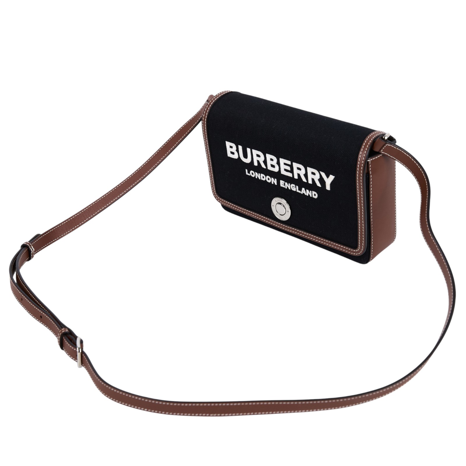 博柏利 BURBERRY Hampshire 斜背包 手拿包 80551811 黑棕帆布New Hampshire 原廠盒子/防塵袋