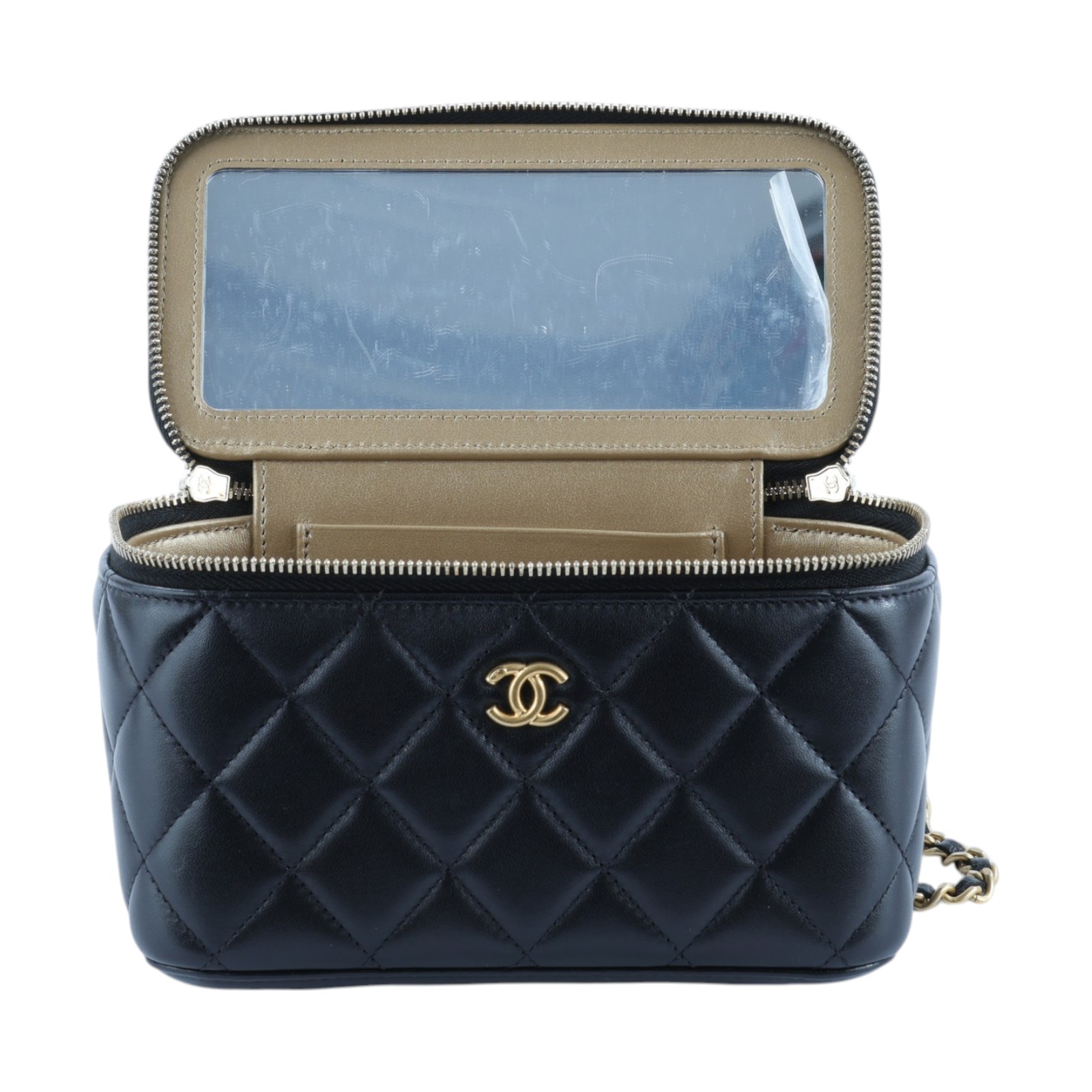 香奈兒 CHANEL CC LOGO 化妝盒 化妝箱 斜背包 Vanity Case AP2303 B18602 晶片款 黑羊VANITY CASE 原廠盒子/防塵袋/購買證明影本