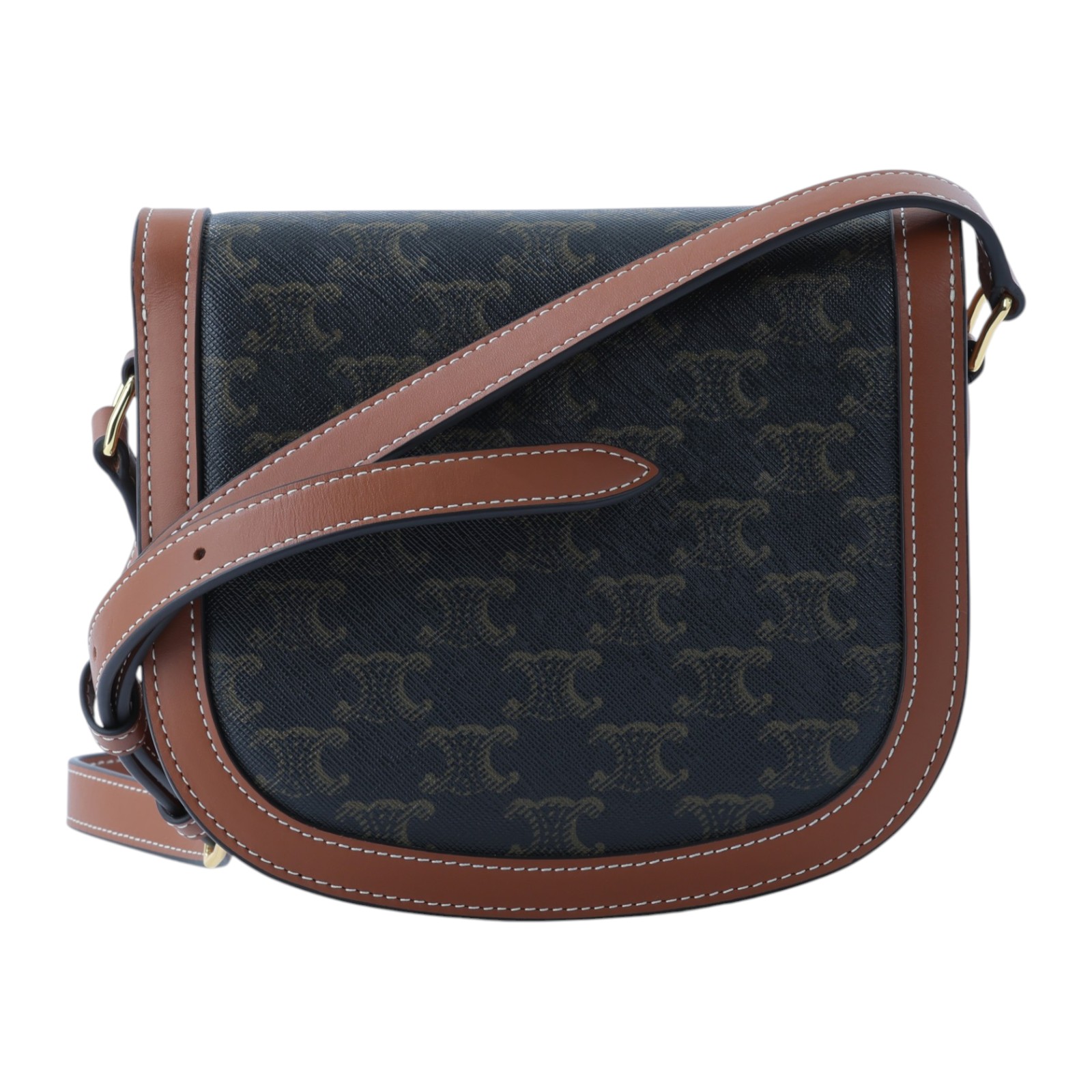 思琳 CELINE 標誌印花 牛皮革 Besace Clea 斜背 肩背 馬鞍包 110962BZ4 棕凱旋Teen Besace 無附屬品