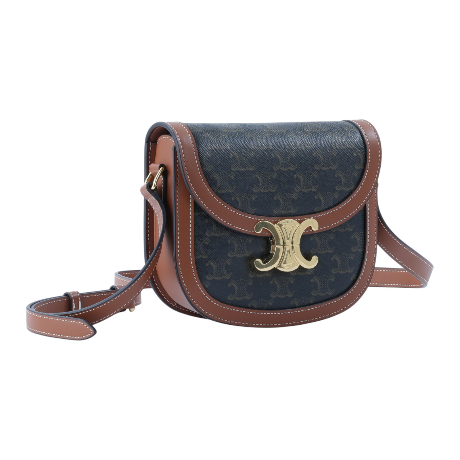 思琳 CELINE 標誌印花 牛皮革 Besace Clea 斜背 肩背 馬鞍包 110962BZ4 棕凱旋Teen Besace 無附屬品