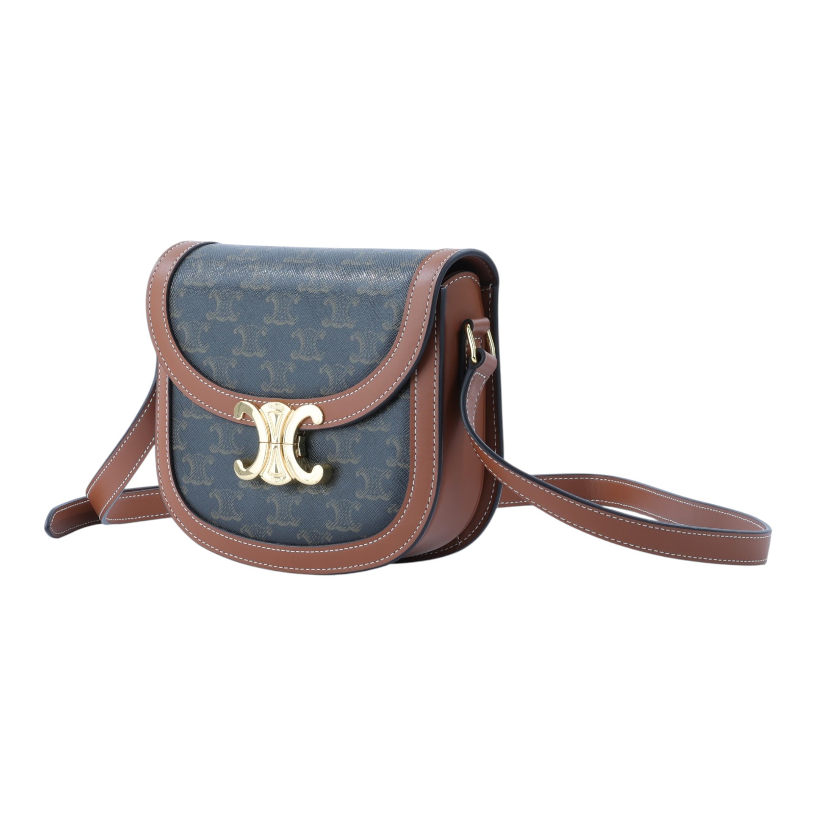 思琳 CELINE 標誌印花 牛皮革 Besace Clea 斜背 肩背 馬鞍包 110962BZ4 棕凱旋Teen Besace 無附屬品