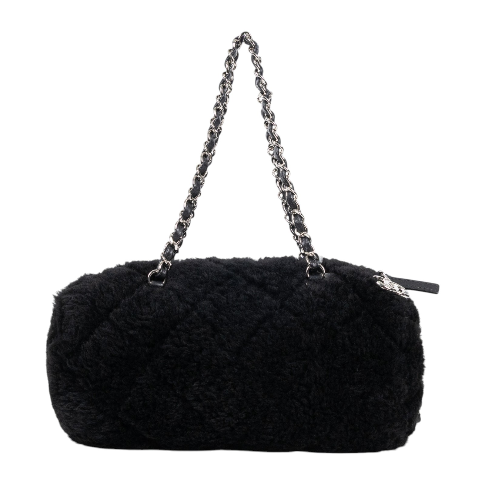 香奈兒 CHANEL Barrel Bag Quilted Fur 小型肩背包  晶片款 黑毛毛斜背包 無附屬品