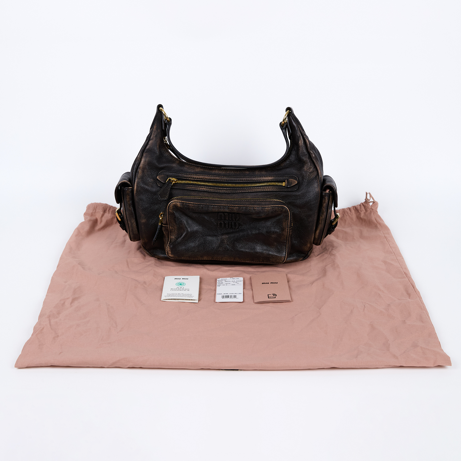 繆繆 MIU MIU Pocket 納帕軟皮 手提包 5BC189_AF8T 晶片款 咖啡棕Pocket NAPPA 肩背包 防塵袋