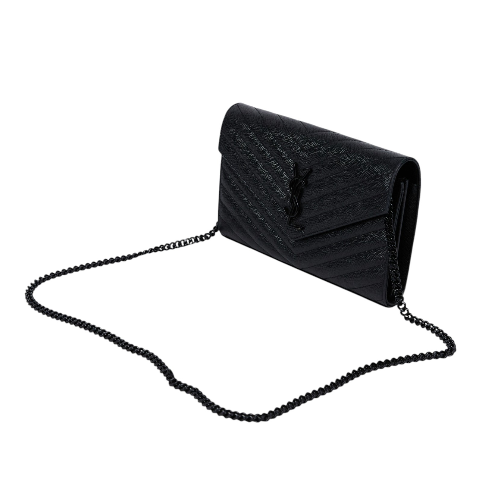 聖羅蘭 YSL SAINT LAURENT Cassandre 經典粒面皮革 鏈條 錢包 同色五金 377828BOW08  原廠盒子/防塵袋