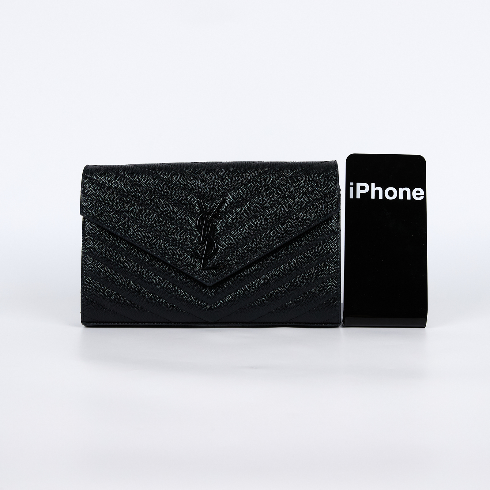 聖羅蘭 YSL SAINT LAURENT Cassandre 經典粒面皮革 鏈條 錢包 同色五金 377828BOW08  原廠盒子/防塵袋