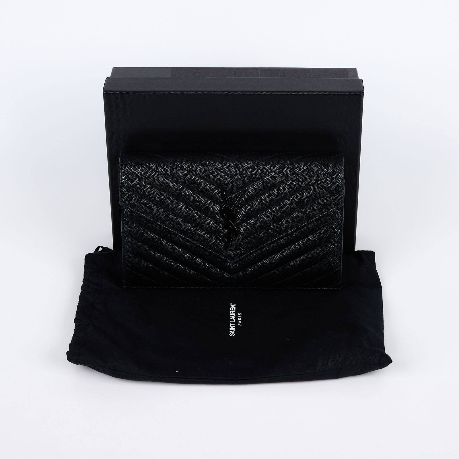 聖羅蘭 YSL SAINT LAURENT Cassandre 經典粒面皮革 鏈條 錢包 同色五金 377828BOW08  原廠盒子/防塵袋