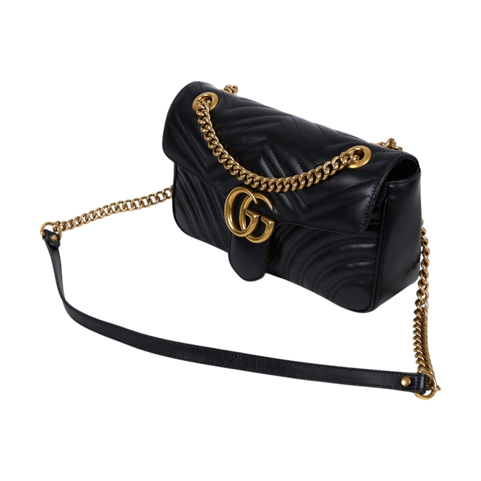 古馳 GUCCI GG Marmont 小型 絎縫 肩揹袋 443497 DTDIT 黑金MARMONT 26CM 防塵袋