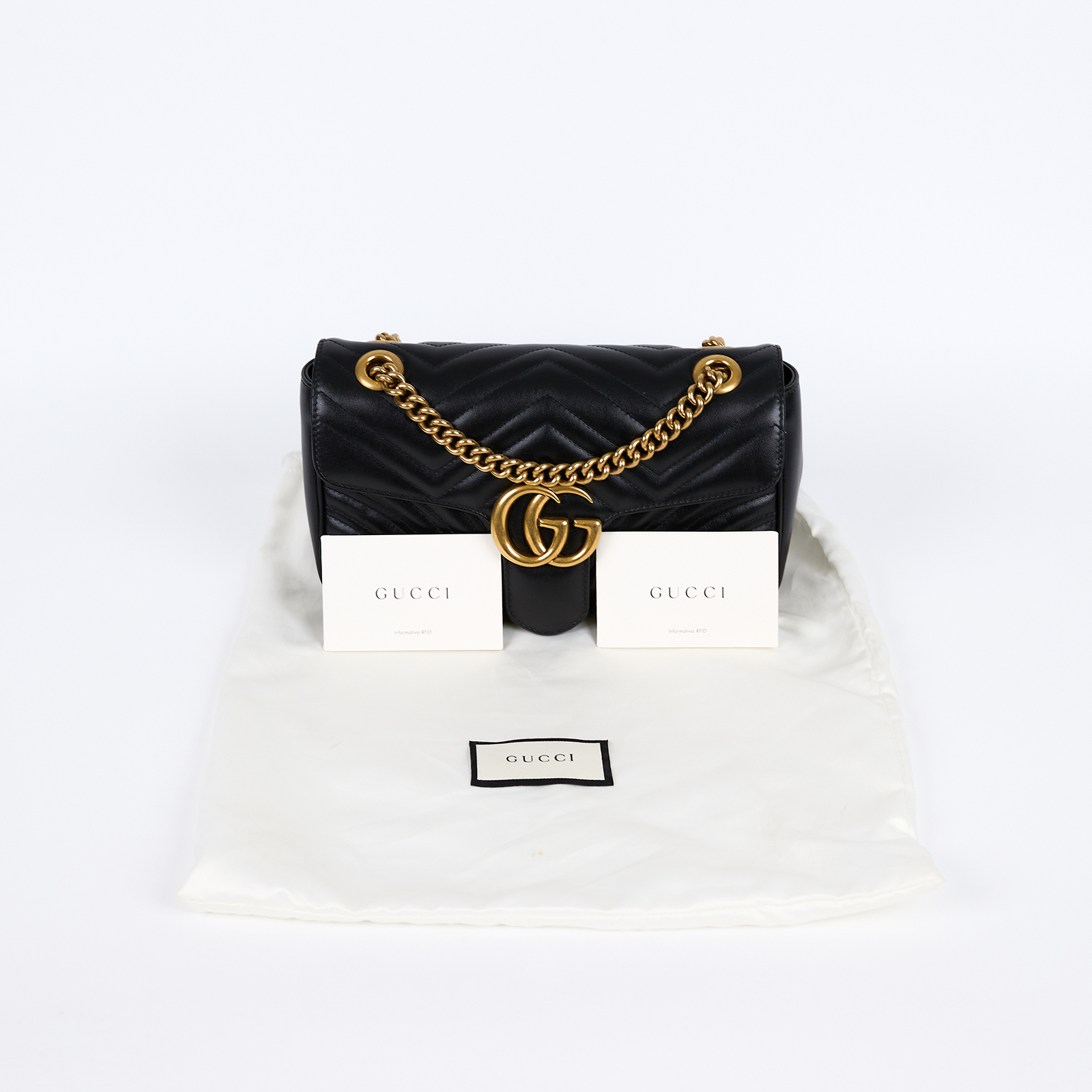 古馳 GUCCI GG Marmont 小型 絎縫 肩揹袋 443497 DTDIT 黑金MARMONT 26CM 防塵袋