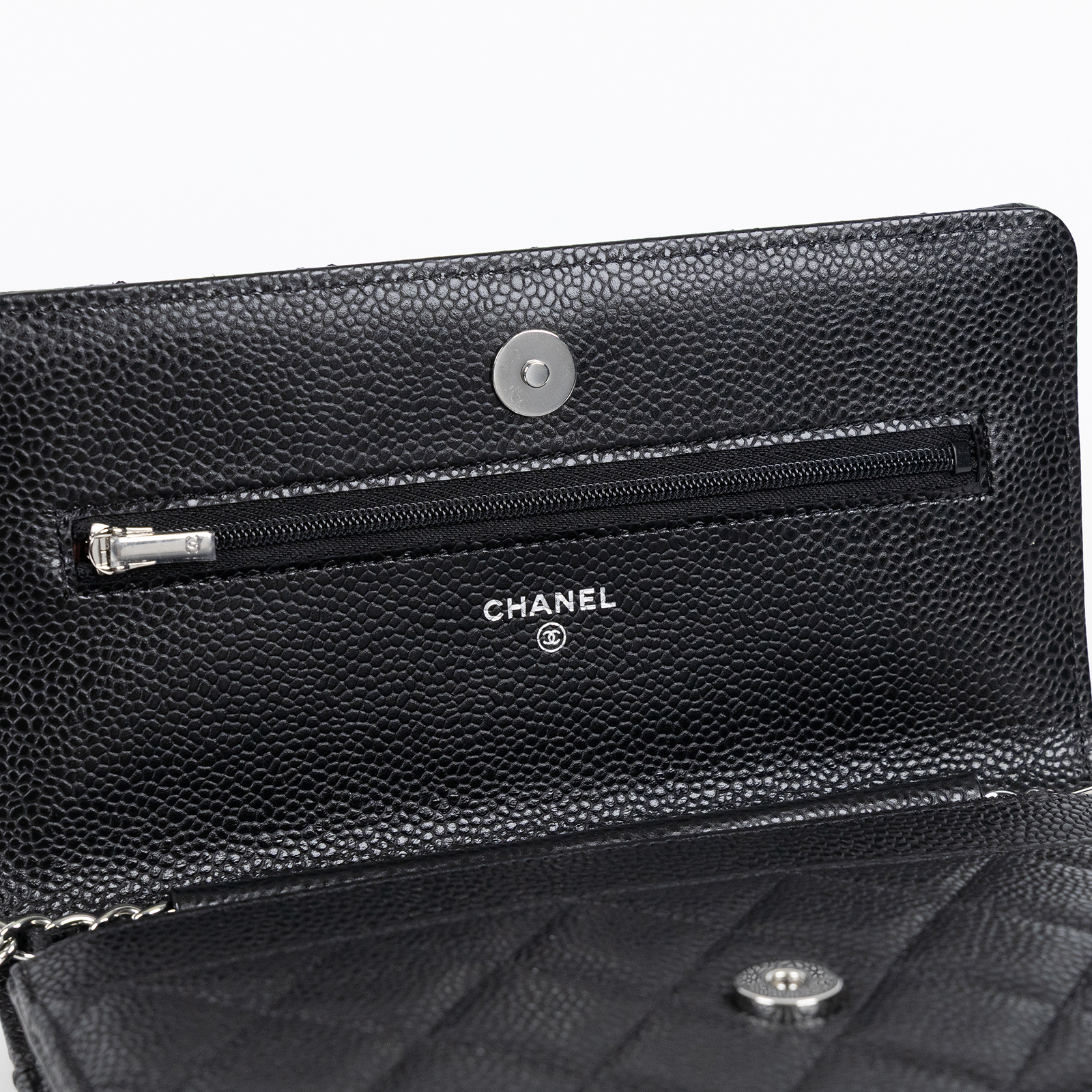 香奈兒 CHANEL 經典鏈子皮夾 菱格紋 CC LOGO AP0250 晶片款 黑銀荔枝WOC 原廠盒子/防塵袋/購買證明