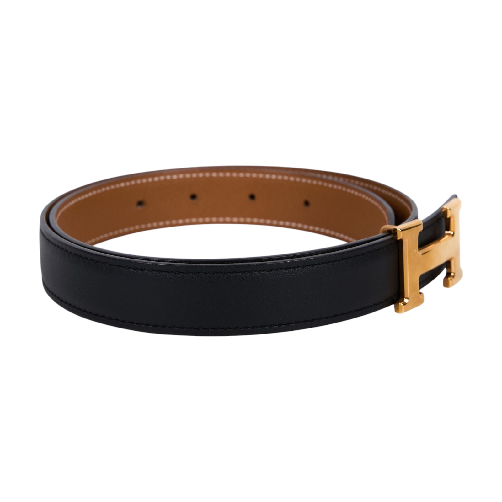 愛馬仕 Hermes H 皮帶釦 雙面皮腰帶 HBELT2475 /#75 黑/焦糖H皮帶 24MM 防塵袋/原廠盒子