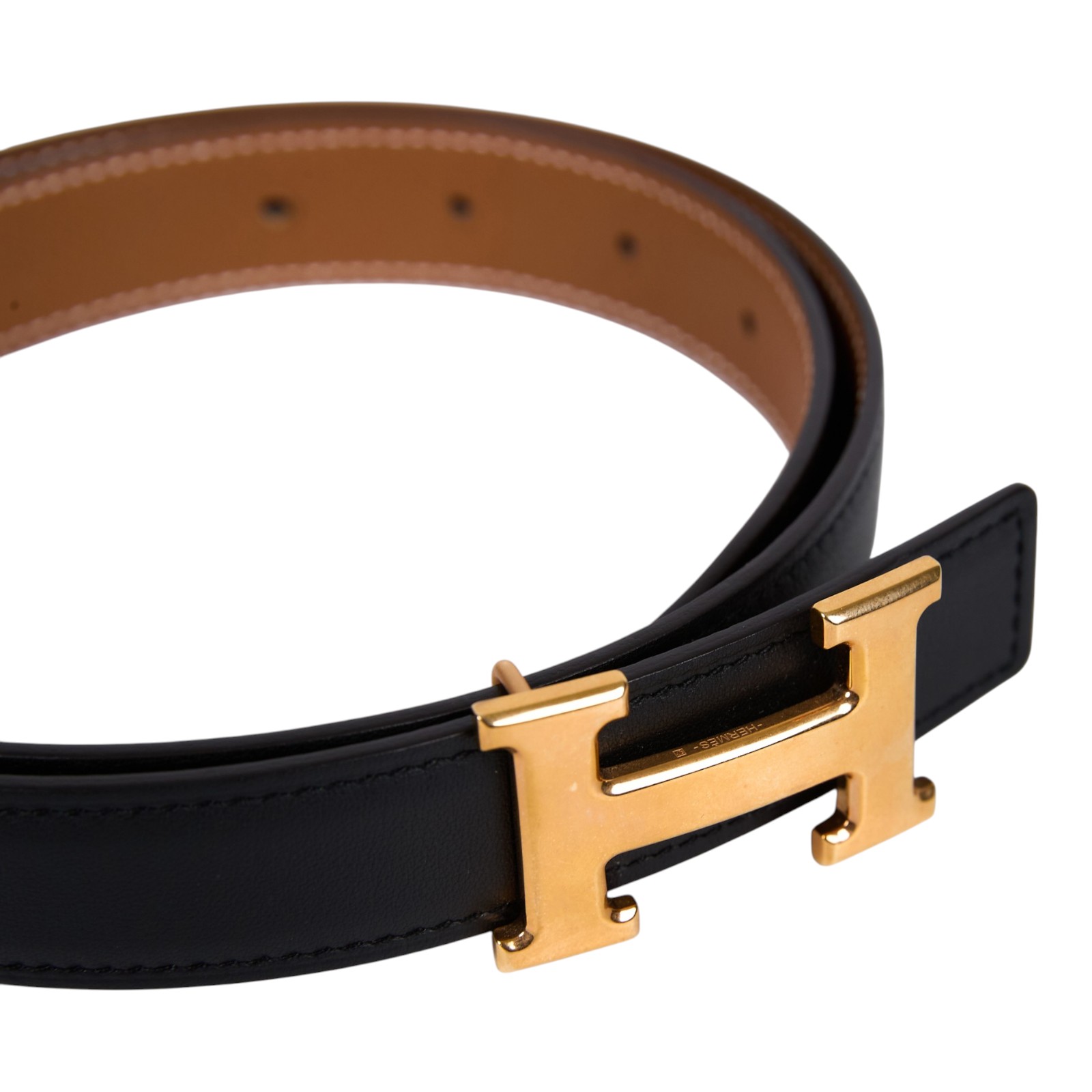 愛馬仕 Hermes H 皮帶釦 雙面皮腰帶 HBELT2475 /#75 黑/焦糖H皮帶 24MM 防塵袋/原廠盒子