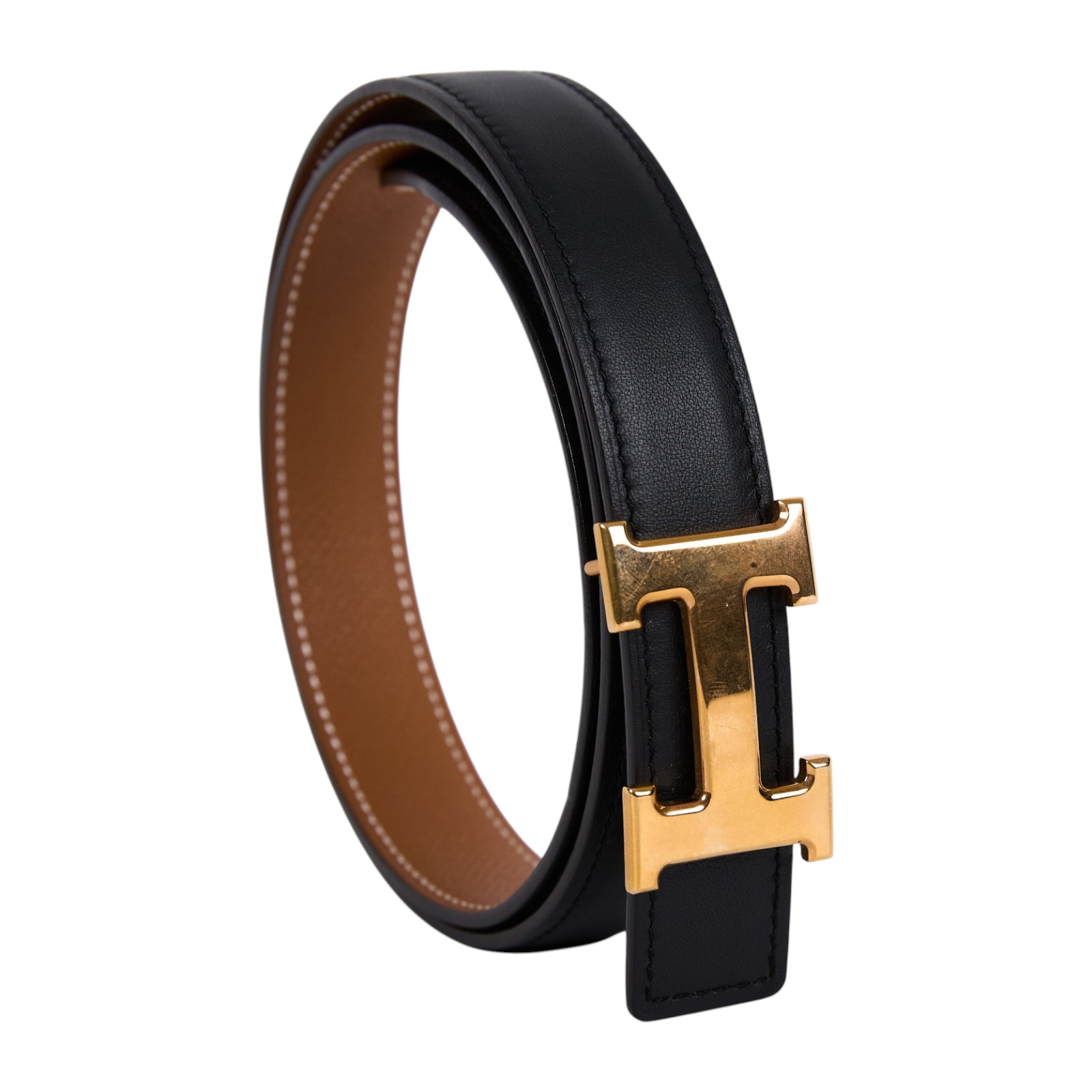愛馬仕 Hermes H 皮帶釦 雙面皮腰帶 HBELT2475 /#75 黑/焦糖H皮帶 24MM 防塵袋/原廠盒子