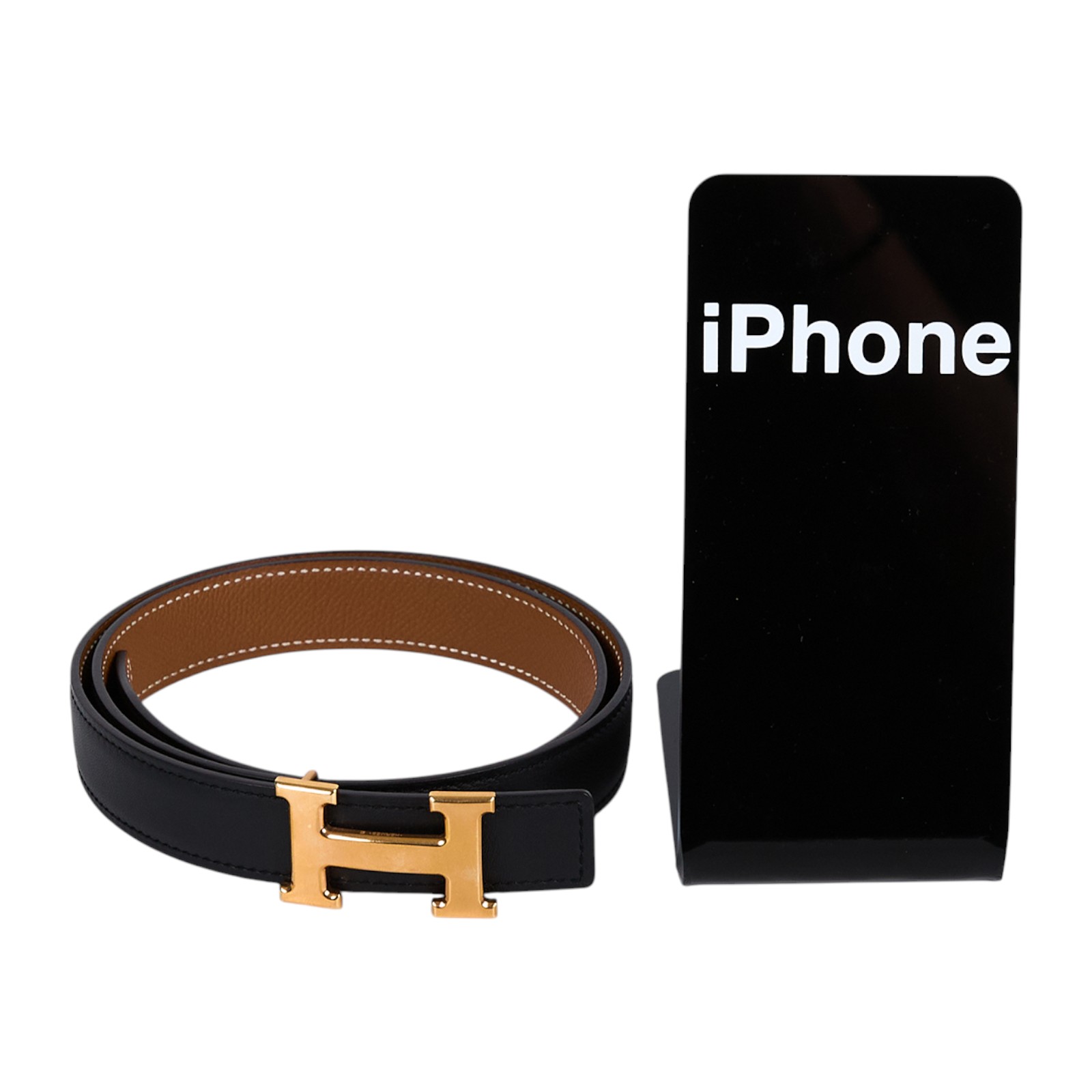 愛馬仕 Hermes H 皮帶釦 雙面皮腰帶 HBELT2475 /#75 黑/焦糖H皮帶 24MM 防塵袋/原廠盒子