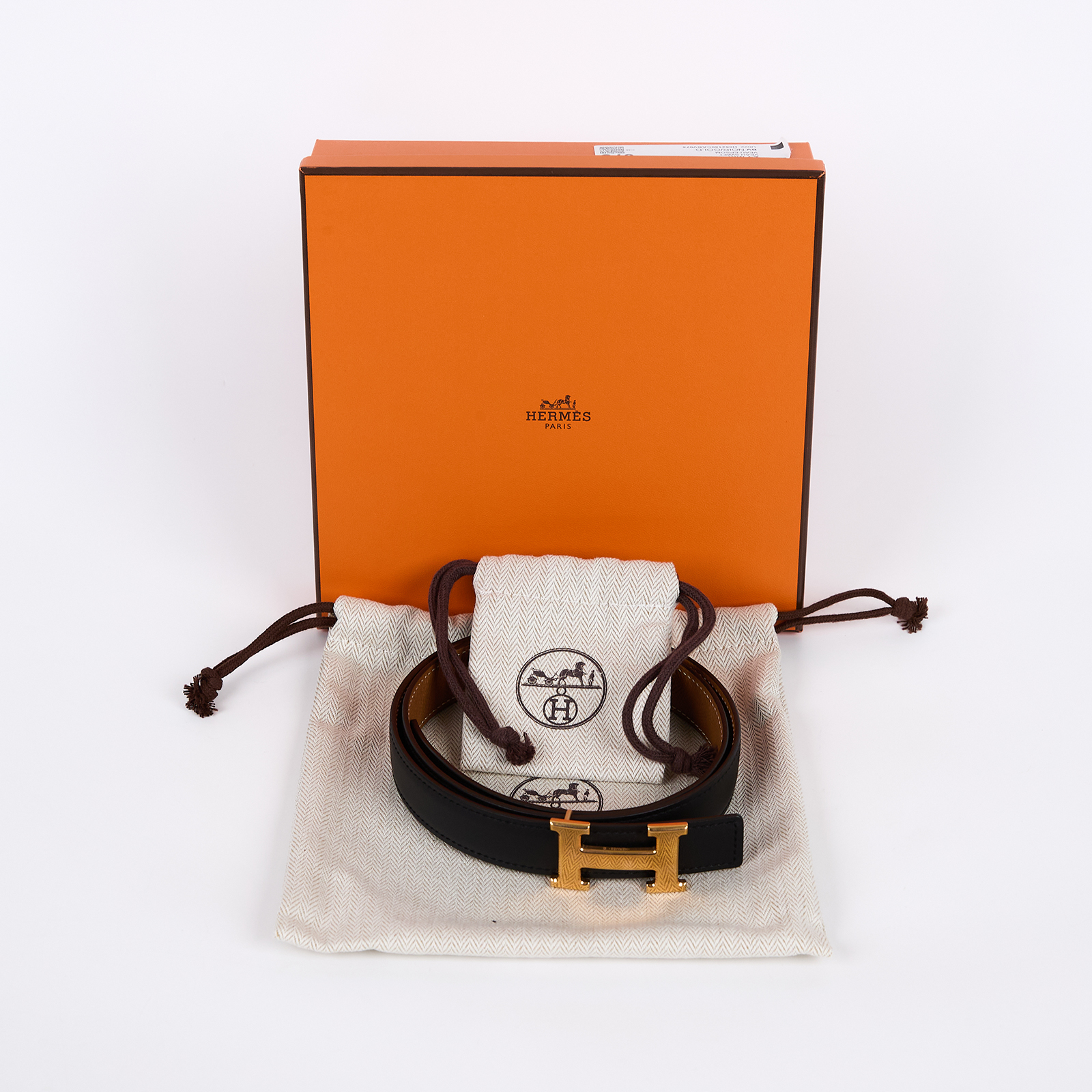 愛馬仕 Hermes H 皮帶釦 雙面皮腰帶 HBELT2475 /#75 黑/焦糖H皮帶 24MM 防塵袋/原廠盒子