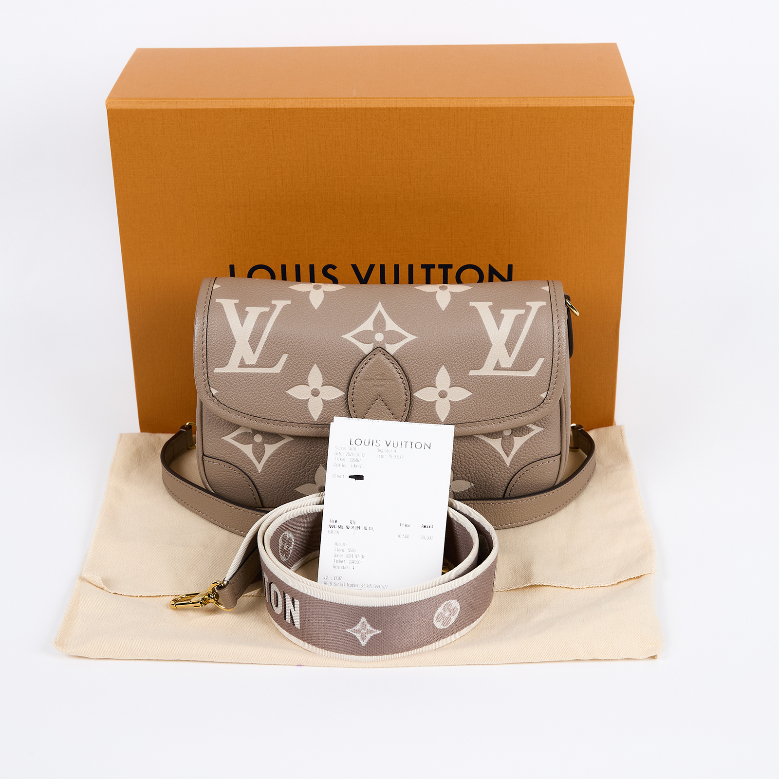 路易威登 LOUIS VUITTON Diane 腋下包法棍 單肩背包 斑鳩灰 奶油色 M46583 晶片款 斑鳩灰DIANE 原廠盒子/防塵袋/背帶/購買證明