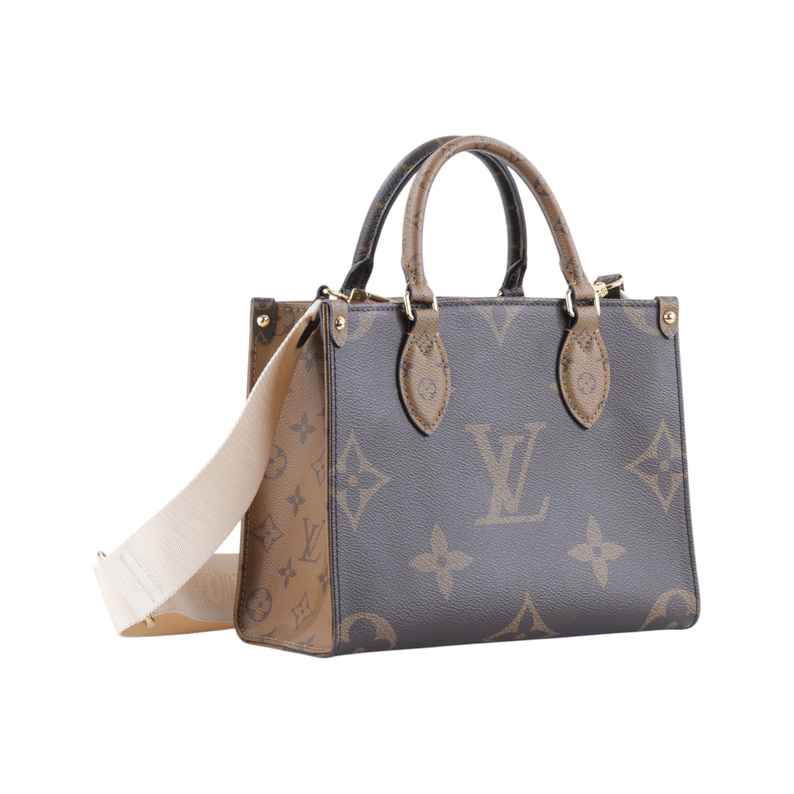 路易威登 LOUIS VUITTON OnTheGo PM 雙色帆布 手提 斜背包 M46373 晶片款  原廠盒子/防塵袋/購買證明/內袋/背帶