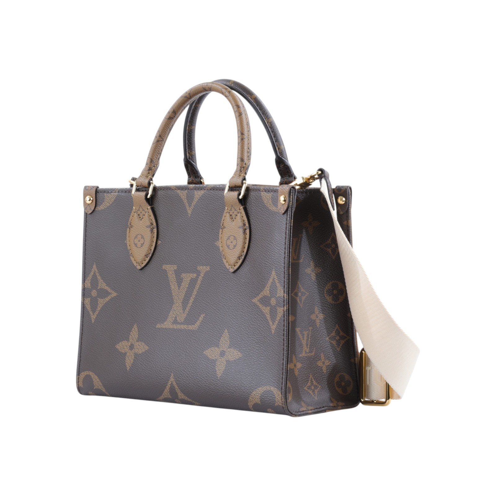 路易威登 LOUIS VUITTON OnTheGo PM 雙色帆布 手提 斜背包 M46373 晶片款  原廠盒子/防塵袋/購買證明/內袋/背帶