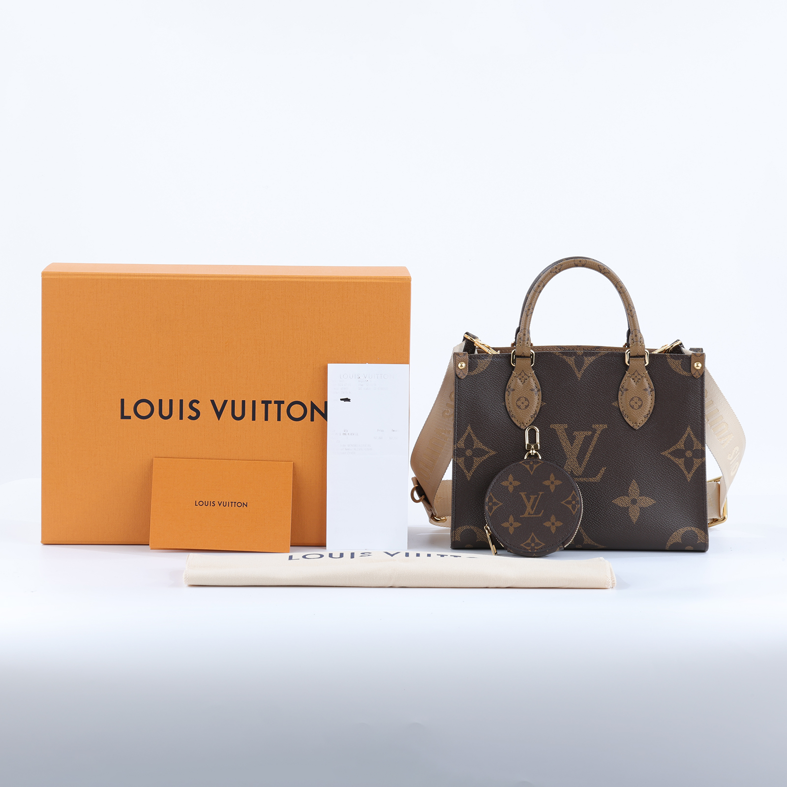 路易威登 LOUIS VUITTON OnTheGo PM 雙色帆布 手提 斜背包 M46373 晶片款  原廠盒子/防塵袋/購買證明/內袋/背帶