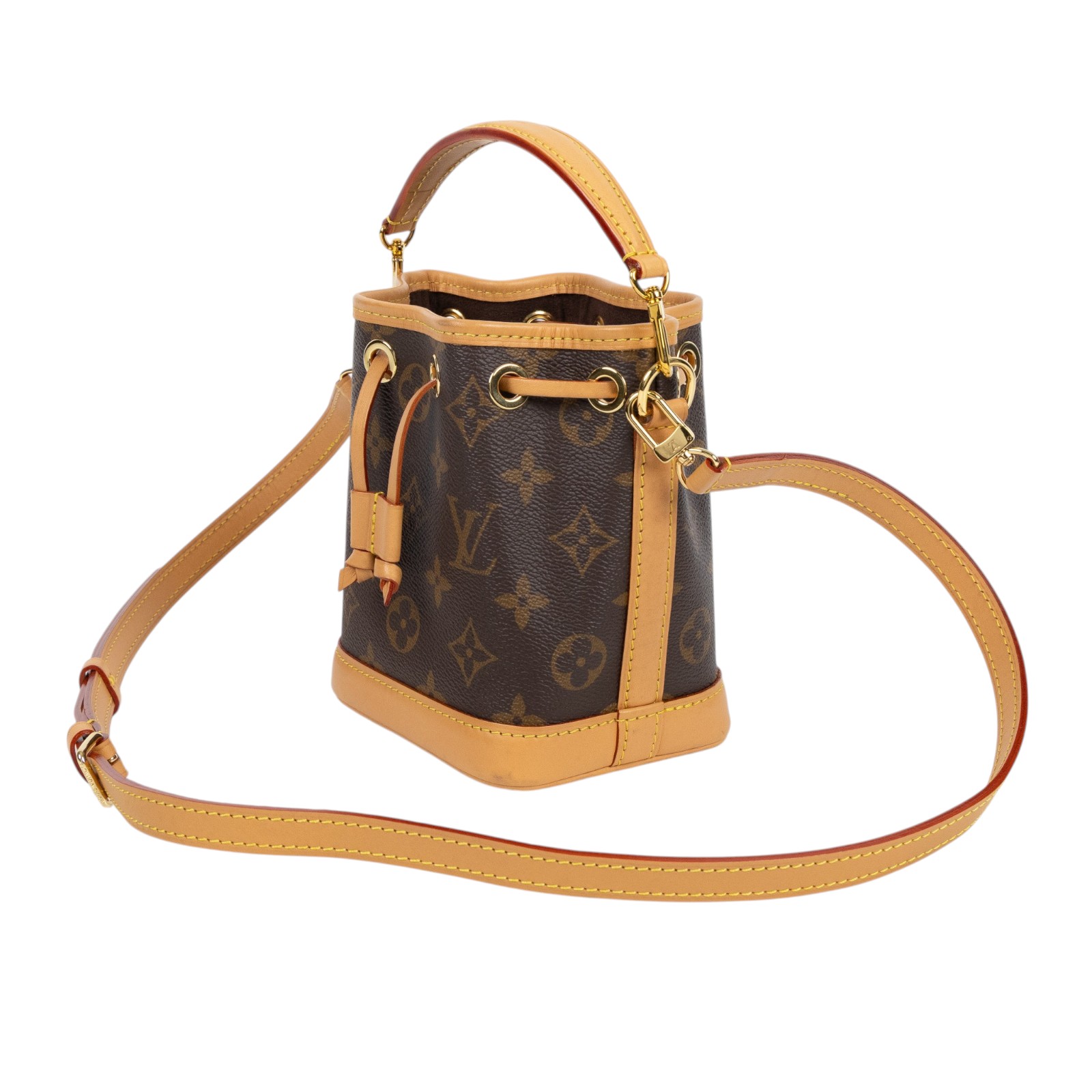 路易威登 LOUIS VUITTON Nano Noé 原花 束口水桶包 M81266 晶片款 原花NANO NOE水桶包 原廠盒子/防塵袋/背帶2/購買證明