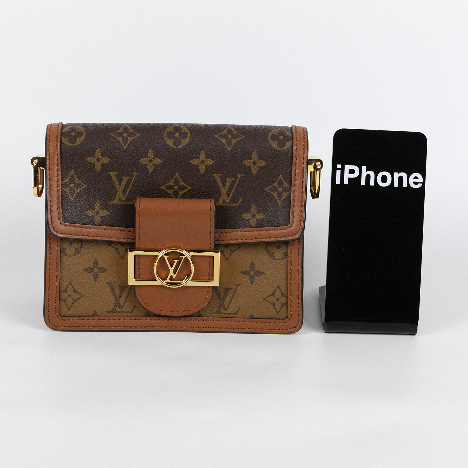 路易威登 LOUIS VUITTON Mini Dauphine 達芙妮 Reverse皮革飾邊 帆布肩背 斜背包 M45959  防塵袋/原廠盒子/背帶