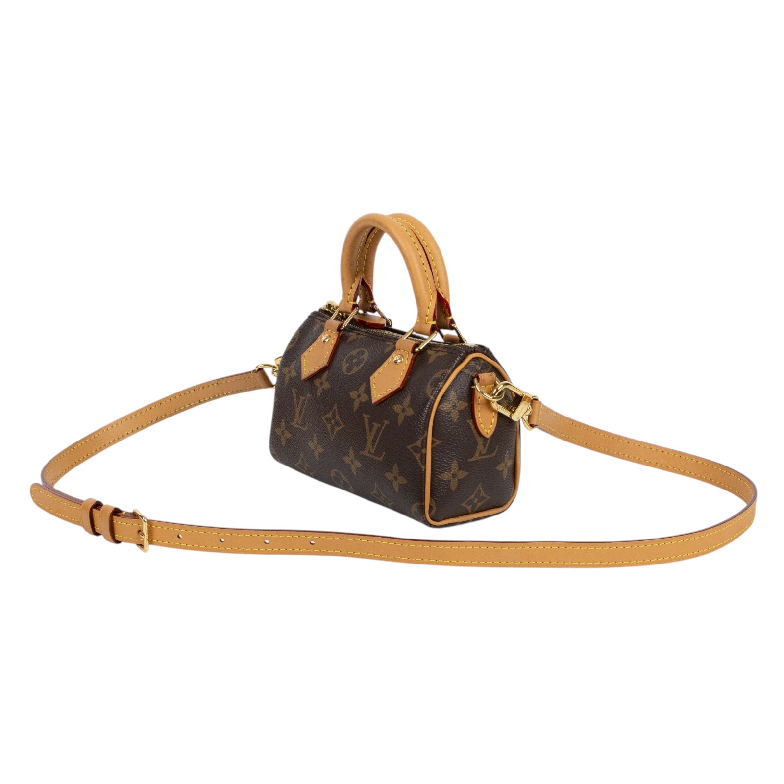 路易威登 LOUIS VUITTON Nano Speedy 原花 手提 肩背包 M81085 原花NANO SPEEDY 原廠盒子/防塵袋/背帶/購買證明影本