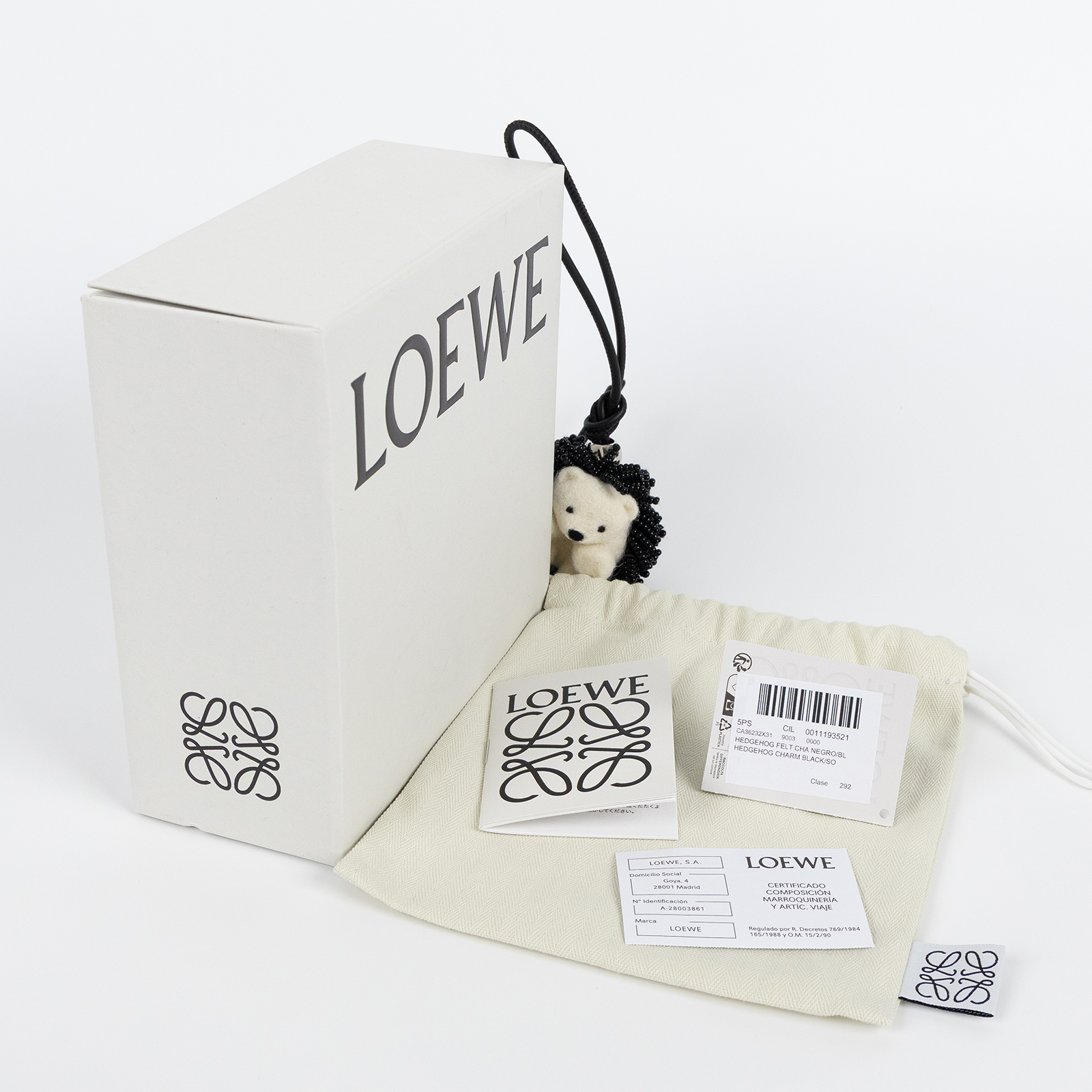 羅意威 LOEWE 刺蝟造型掛飾 CA36232X31 黑刺蝟吊飾 原廠盒子/防塵袋
