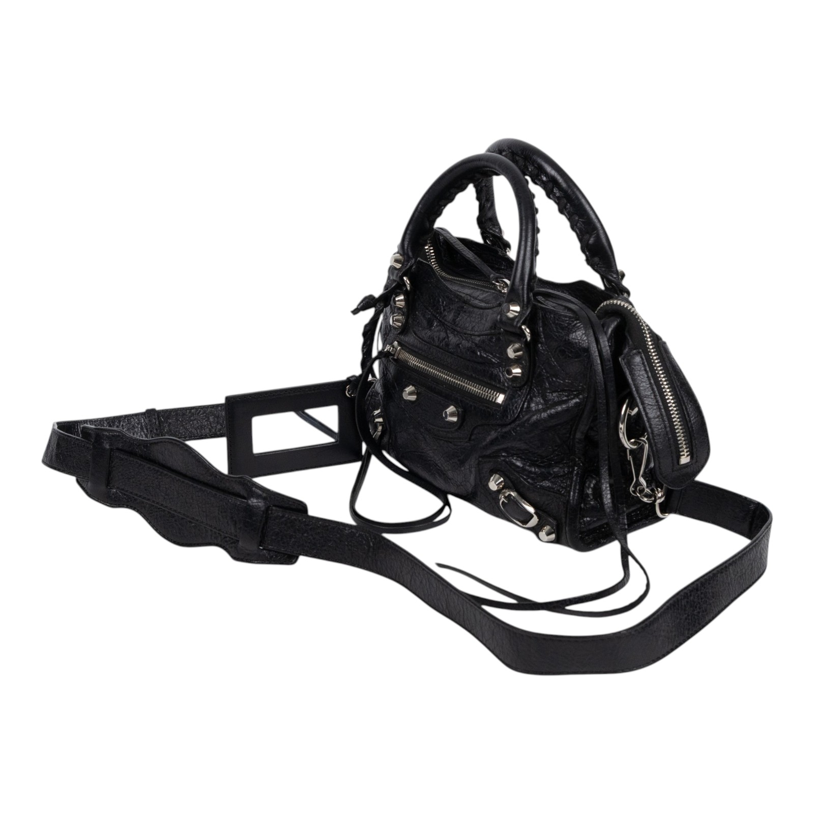 巴黎世家 BALENCIAGA Mini City 機車包 300295 黑CITY SMALL 背帶/鏡子
