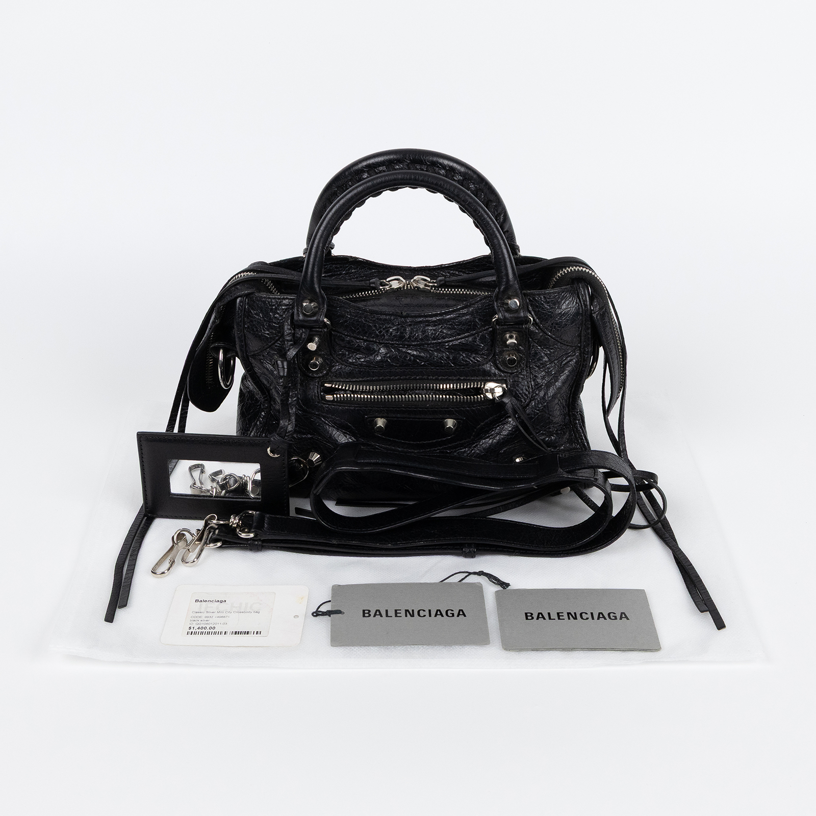 巴黎世家 BALENCIAGA Mini City 機車包 300295 黑CITY SMALL 背帶/鏡子