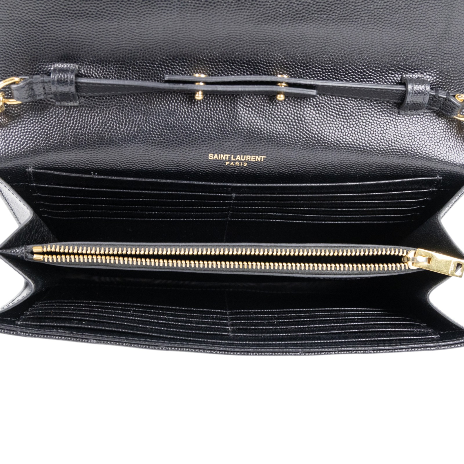 聖羅蘭 YSL SAINT LAURENT Cassandre 經典粒面皮革 鏈條 錢包 金色五金 377828BOW01  原廠盒子/防塵袋/購買證明