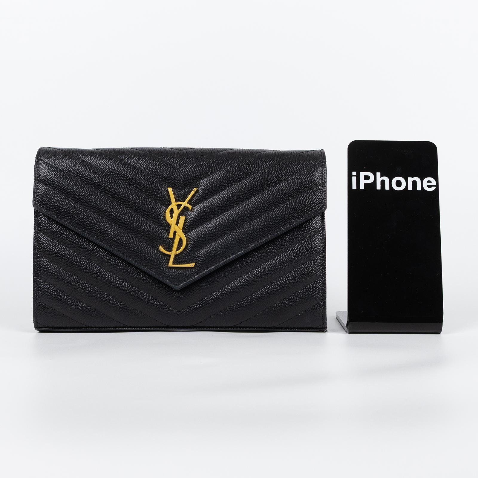 聖羅蘭 YSL SAINT LAURENT Cassandre 經典粒面皮革 鏈條 錢包 金色五金 377828BOW01  原廠盒子/防塵袋/購買證明