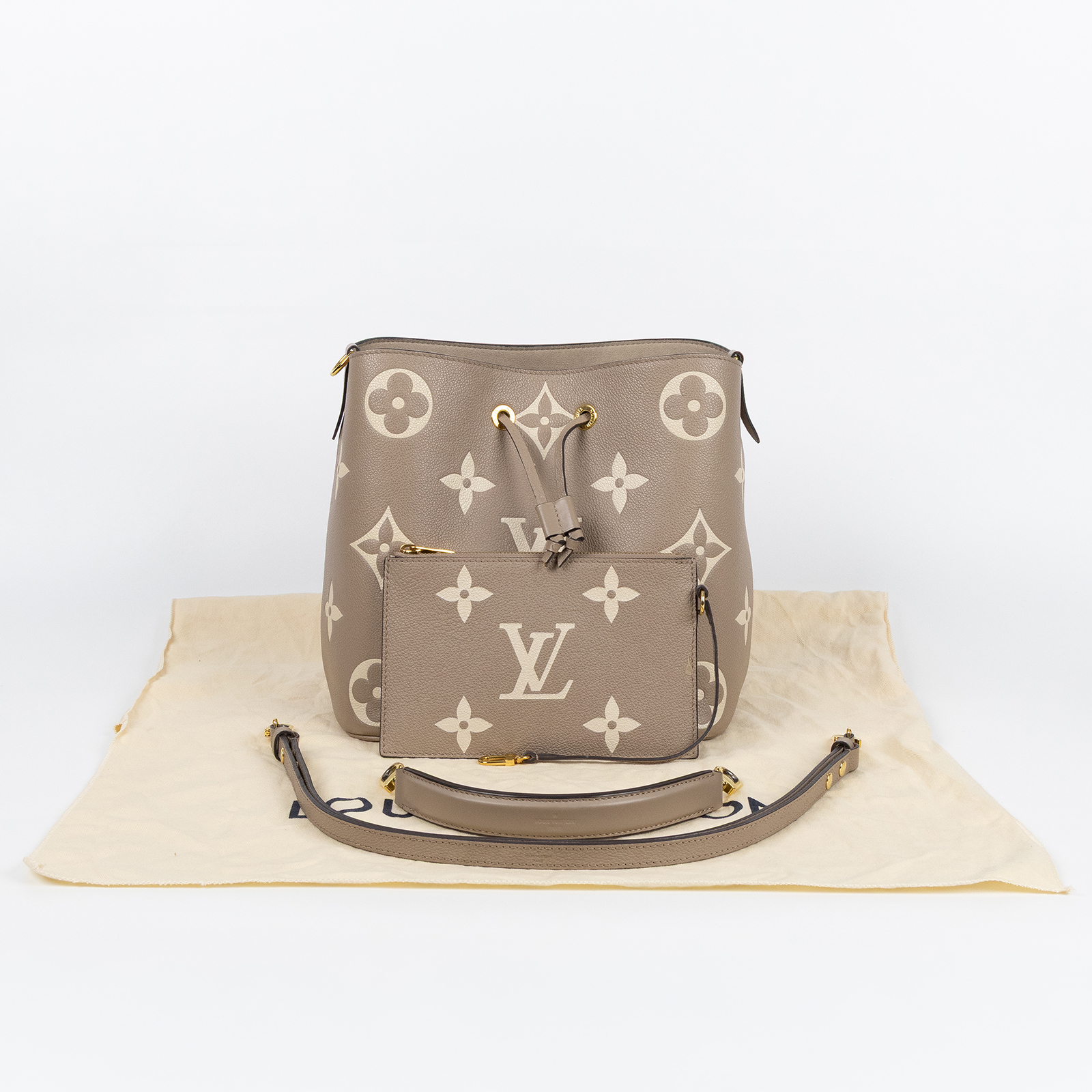 路易威登 LOUIS VUITTON NéoNoé MM 皮革 肩背 水桶包 斑鳩灰色/奶油色 M45555 斑鳩灰NEONOE MM 防塵袋/內袋/背帶2