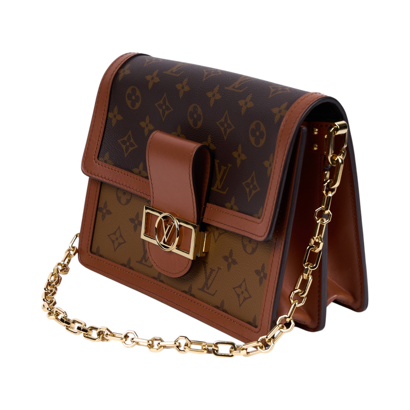 路易威登 LOUIS VUITTON Dauphine MM 手提包 雙色翻蓋斜背 鏈帶包 M45958  原廠盒子/防塵袋/購買證明/背帶2
