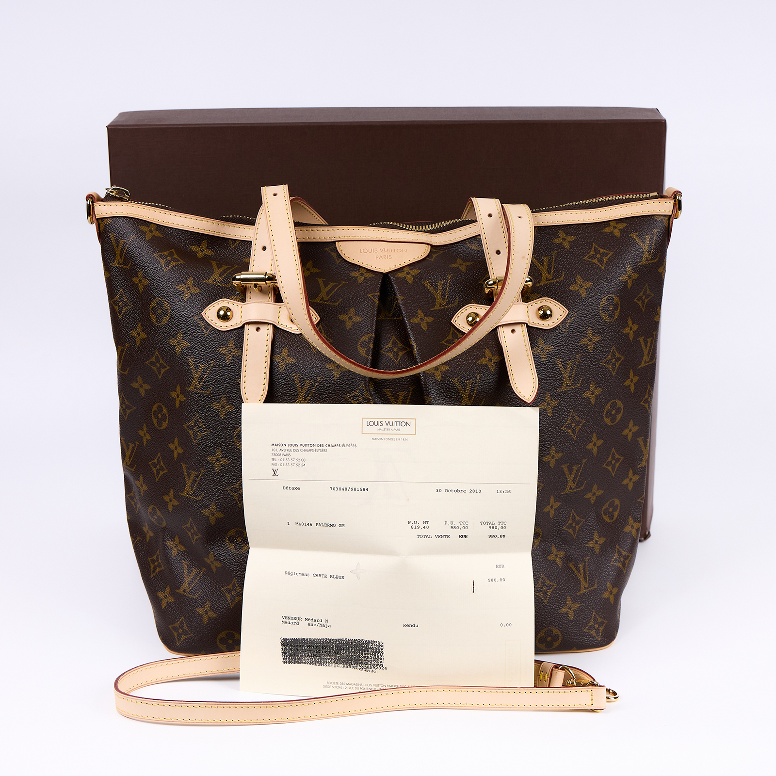 路易威登 LOUIS VUITTON Palermo GM 手提包 M40146 原花PALERMO GM 原廠盒子/購買證明/背帶