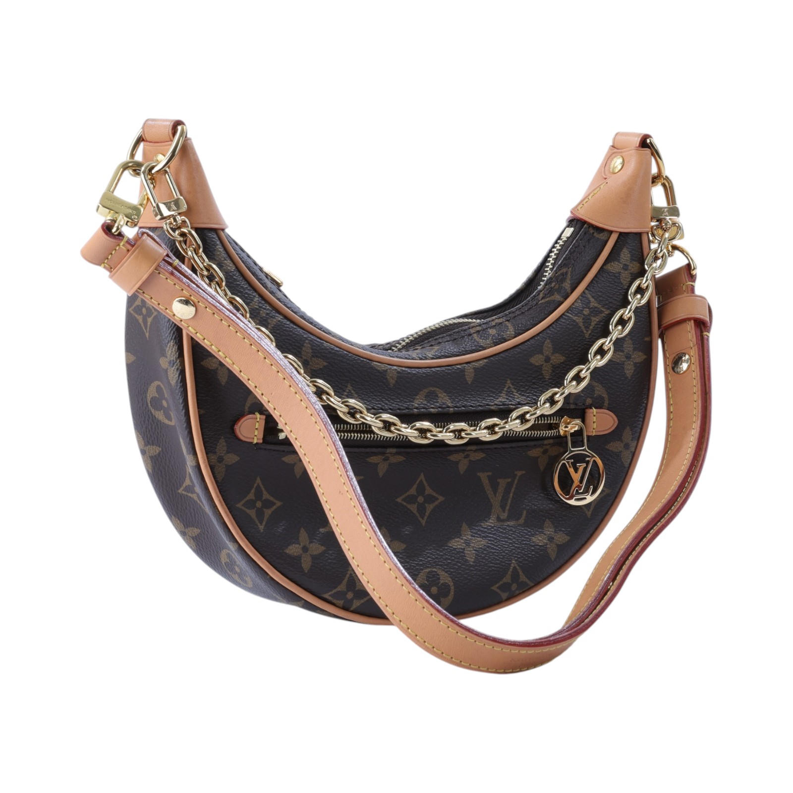 路易威登 LOUIS VUITTON Loop 半月 法棍包 豌豆包 老花 腋下單肩包 M81098 晶片款 原花LOOP彎月包 PM 背帶2