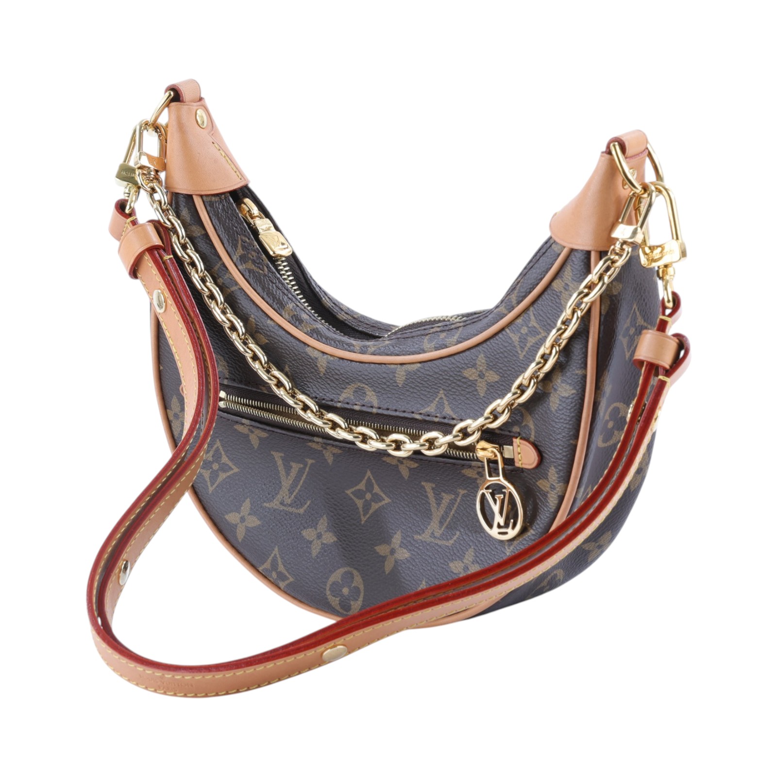 路易威登 LOUIS VUITTON Loop 半月 法棍包 豌豆包 老花 腋下單肩包 M81098 晶片款 原花LOOP彎月包 PM 背帶2
