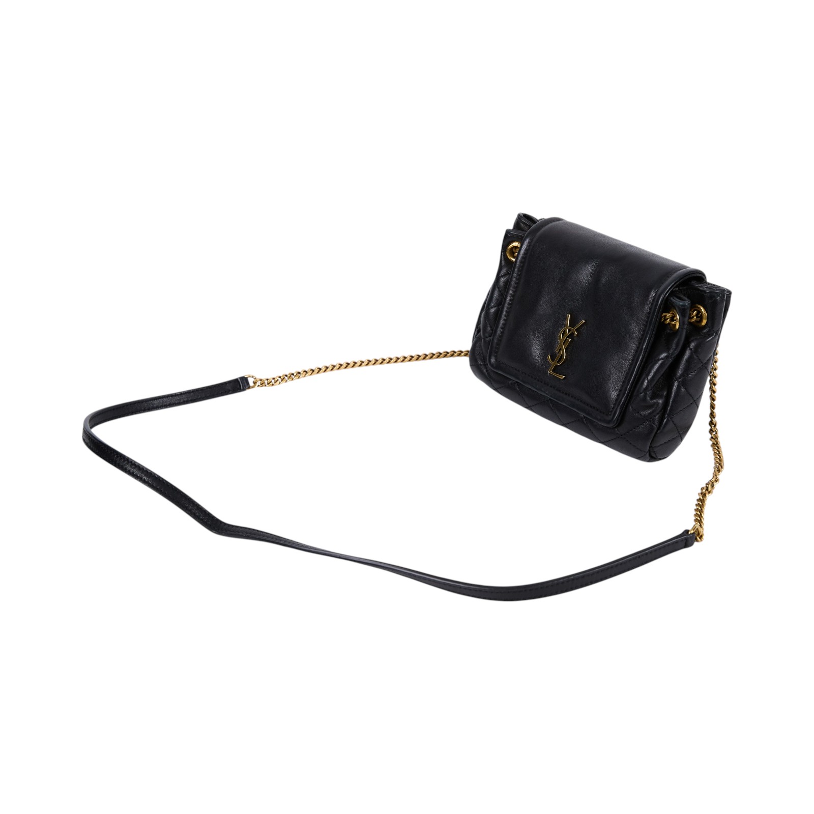 聖羅蘭 YSL SAINT LAURENT Nolia 小羊皮 迷你 手袋 肩背包 金色五金 6727381EL07 黑NOLITA MINI 原廠盒子
