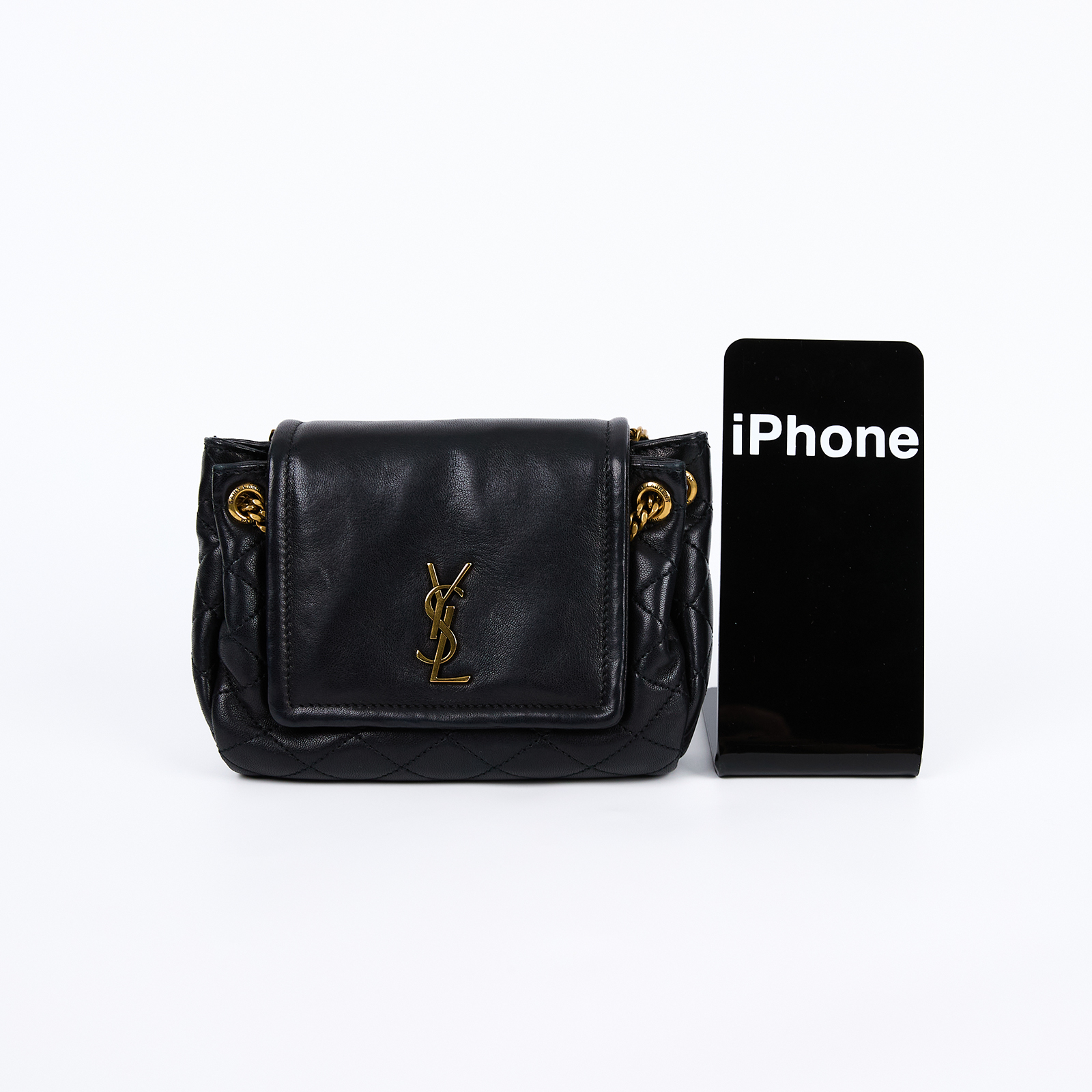 聖羅蘭 YSL SAINT LAURENT Nolia 小羊皮 迷你 手袋 肩背包 金色五金 6727381EL07 黑NOLITA MINI 原廠盒子